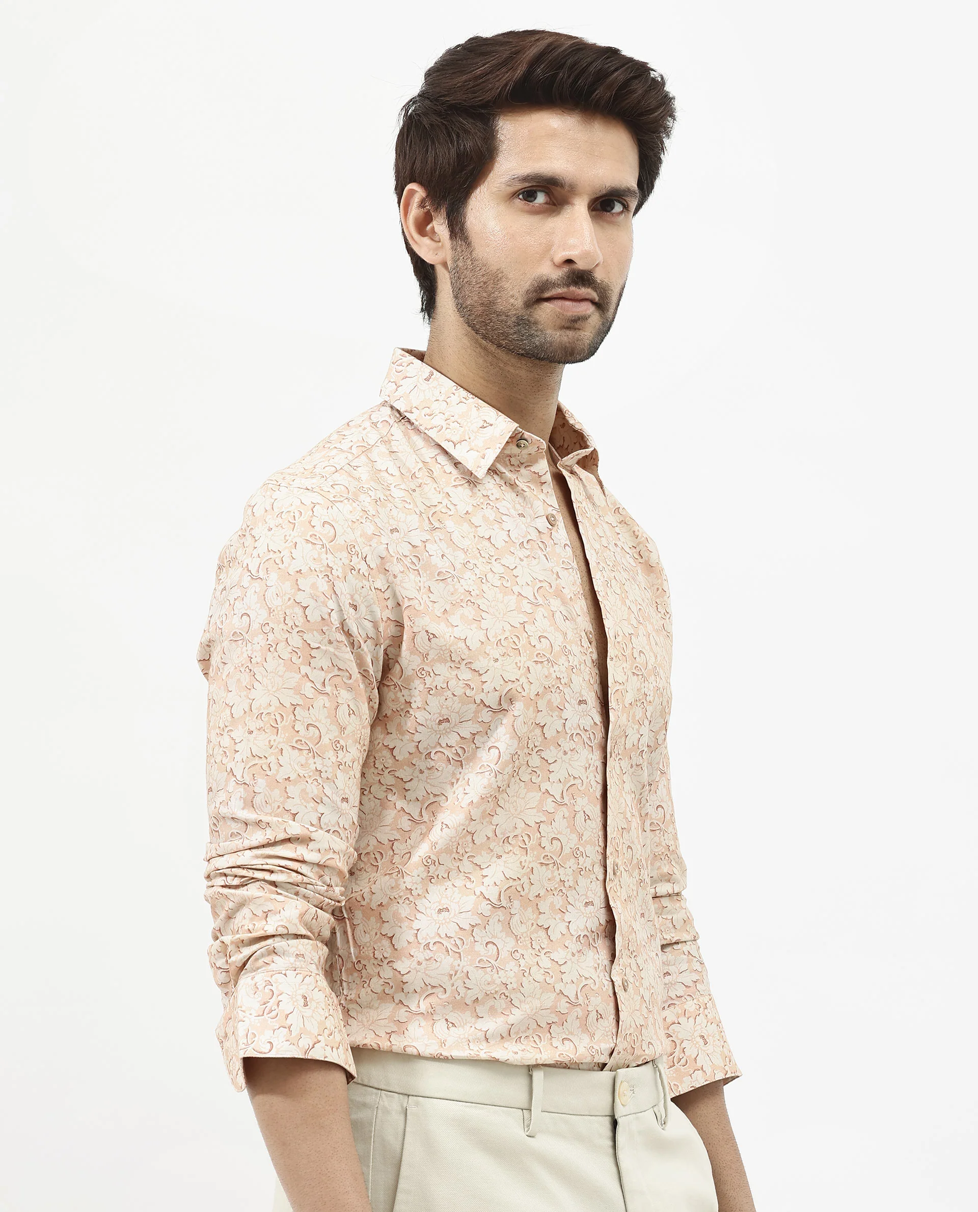 Rare Rabbit Men's Lume Dusky Orange Viscose Floral Print Regular Fit Full Sleeve Collared Shirt - Image 6