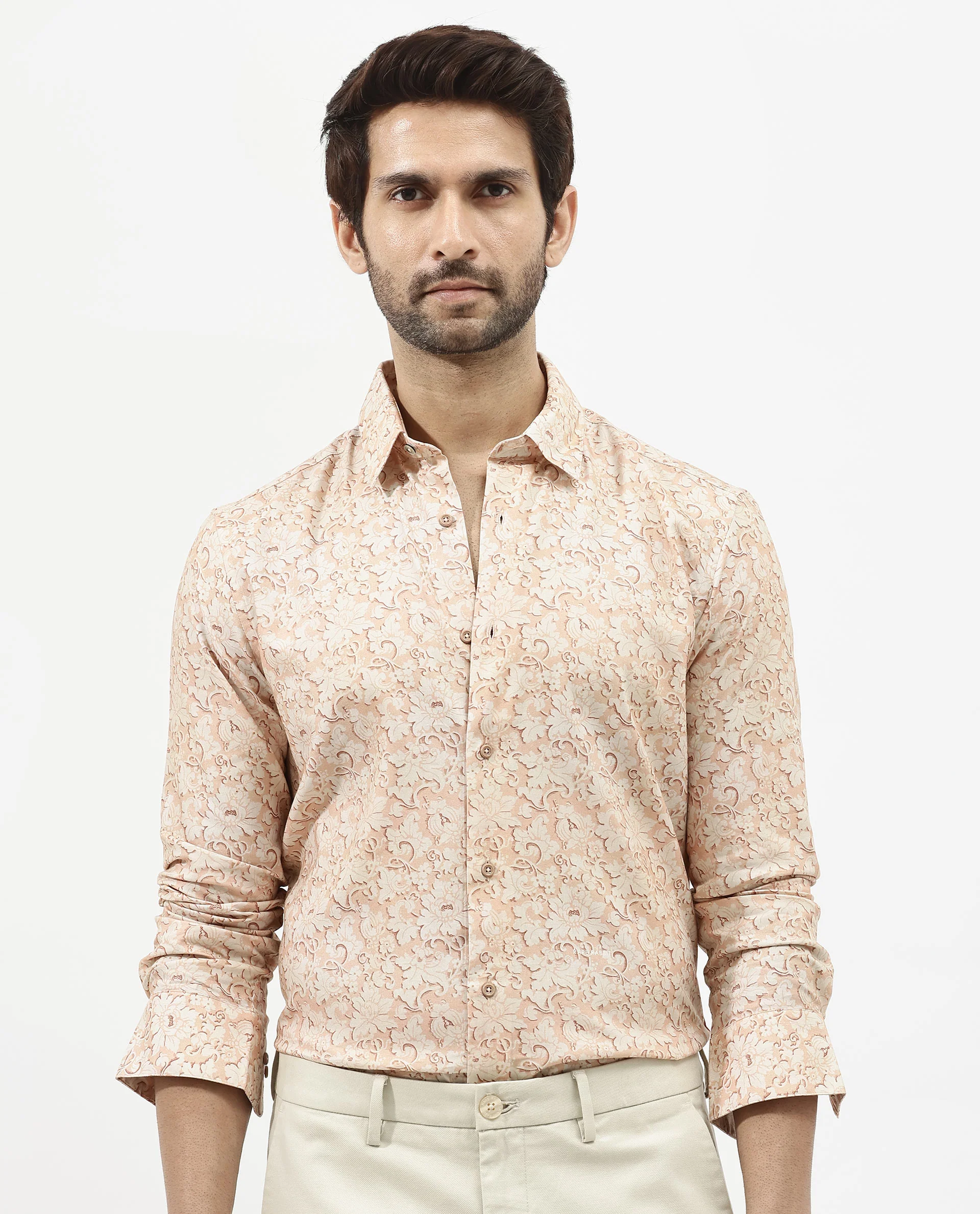 Rare Rabbit Men's Lume Dusky Orange Viscose Floral Print Regular Fit Full Sleeve Collared Shirt - Image 7