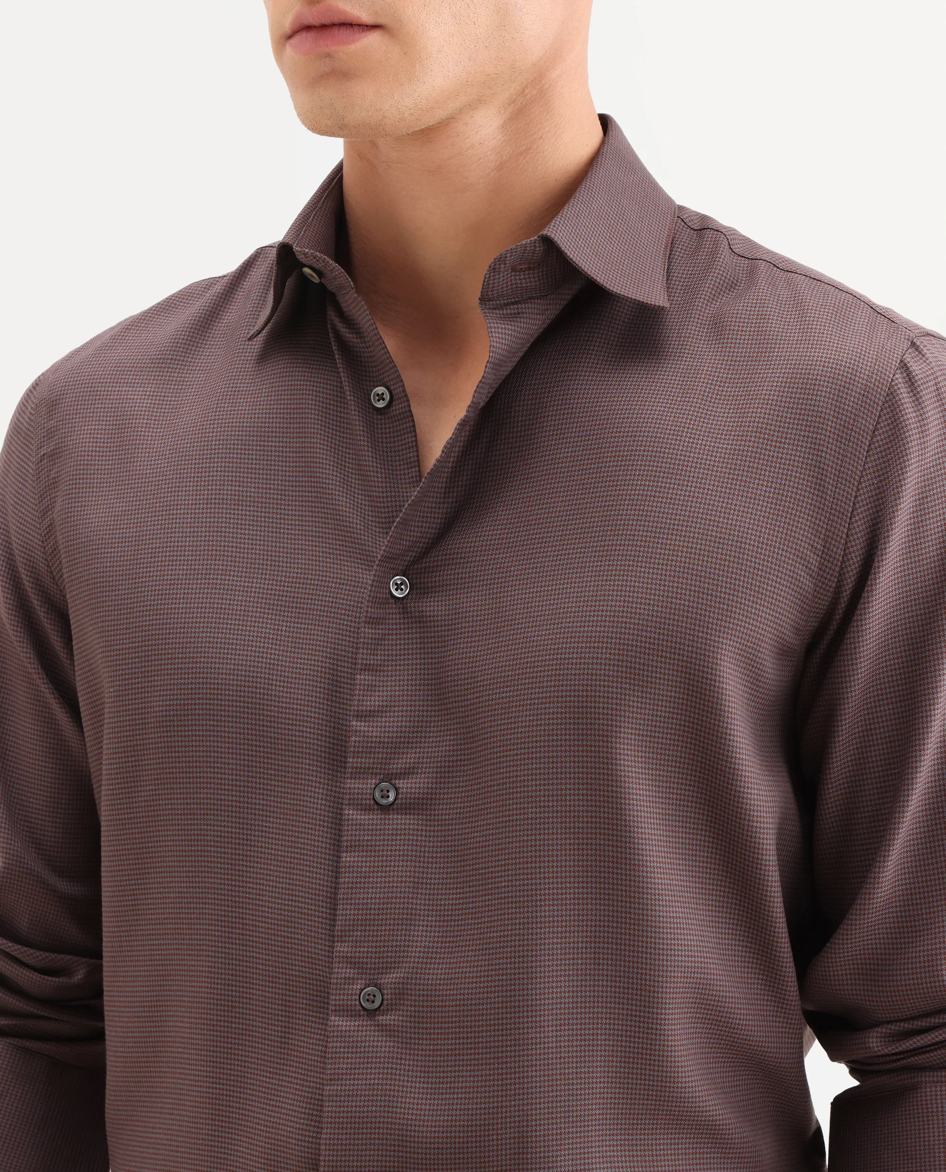 Rare Rabbit Men's Lume Maroon Tencel Fabric Full Sleeve Spread Collar Button Regular Plain Shirt - Image 3