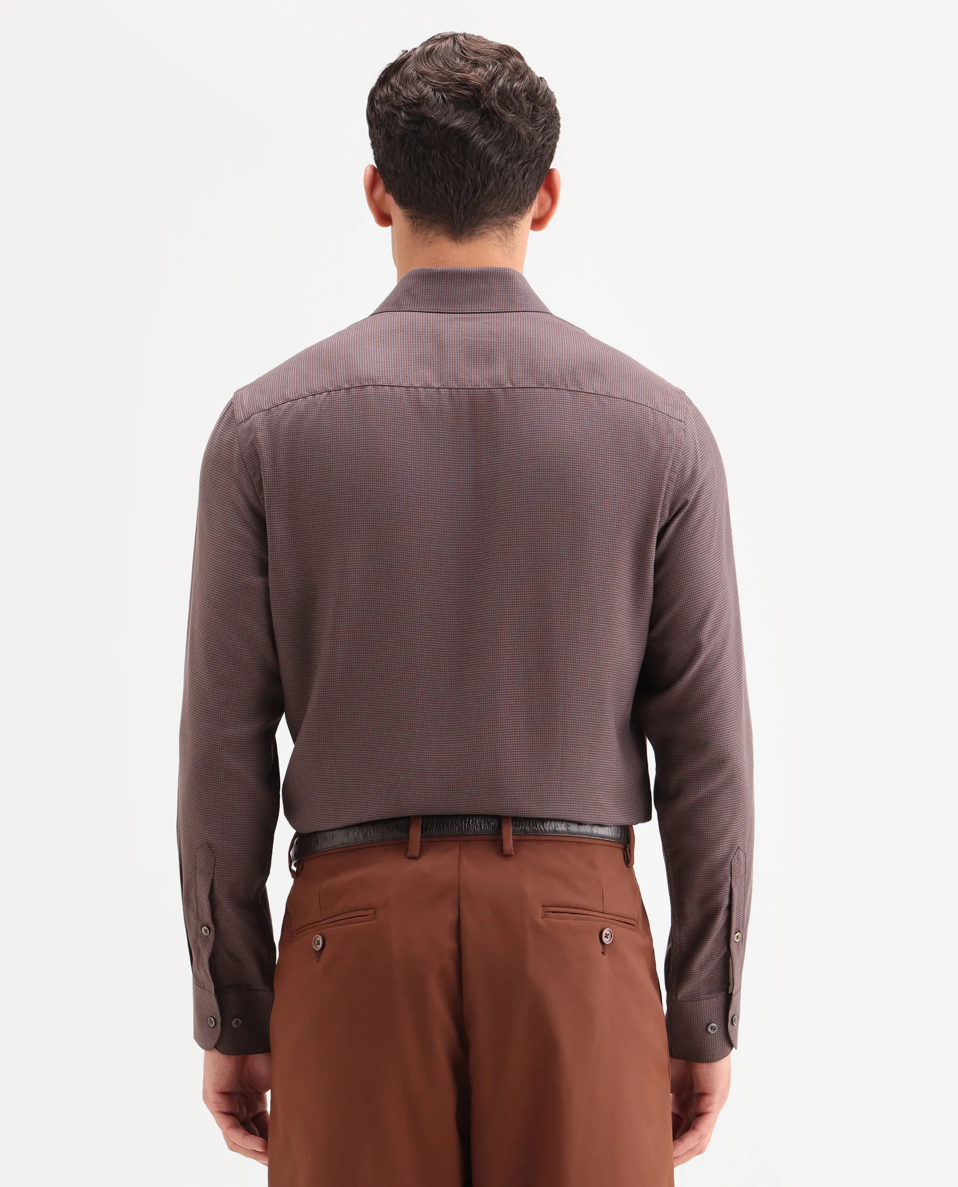 Rare Rabbit Men's Lume Maroon Tencel Fabric Full Sleeve Spread Collar Button Regular Plain Shirt - Image 7