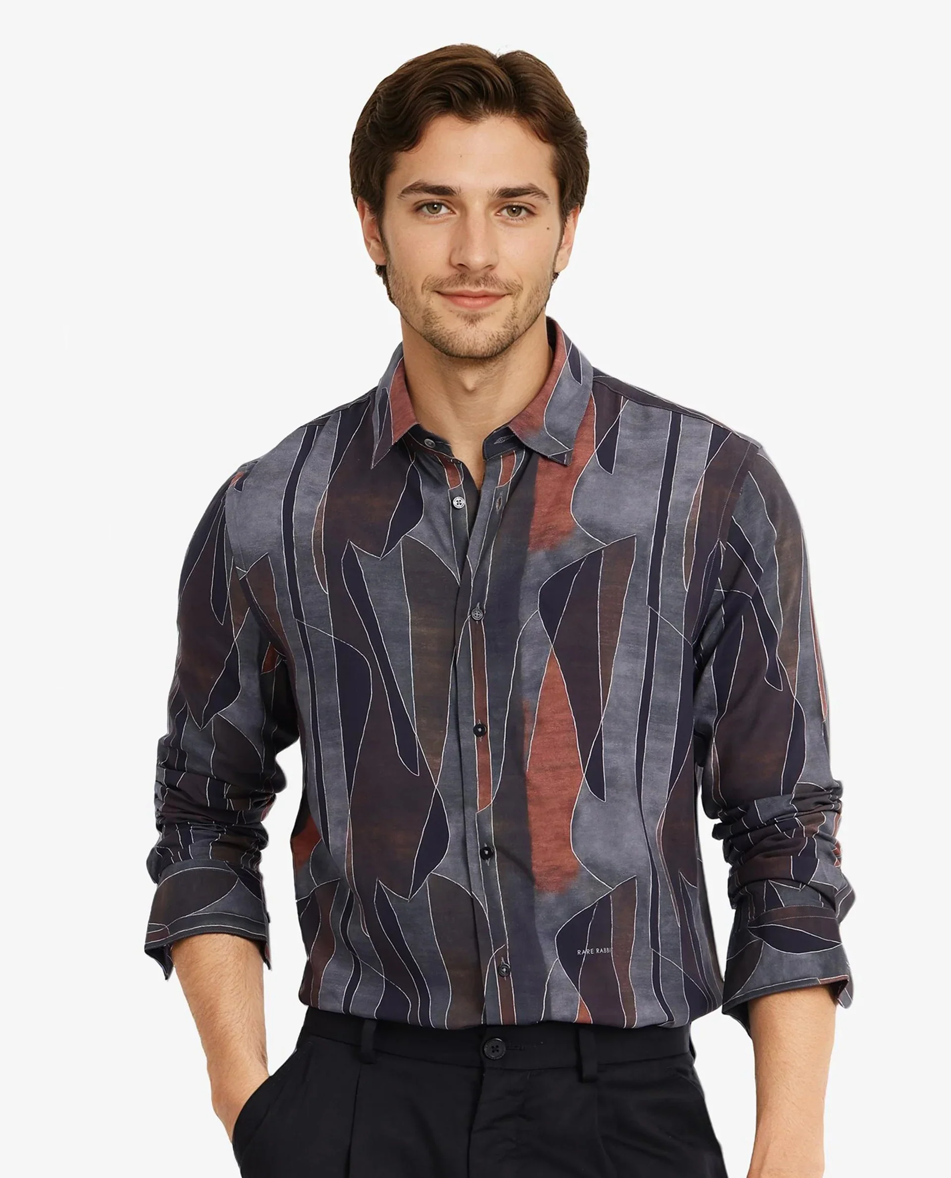 Rare Rabbit Men's Lumo Ls Black Cotton Abstract Print Regular Fit Full Sleeve Collared Shirt - Image 2