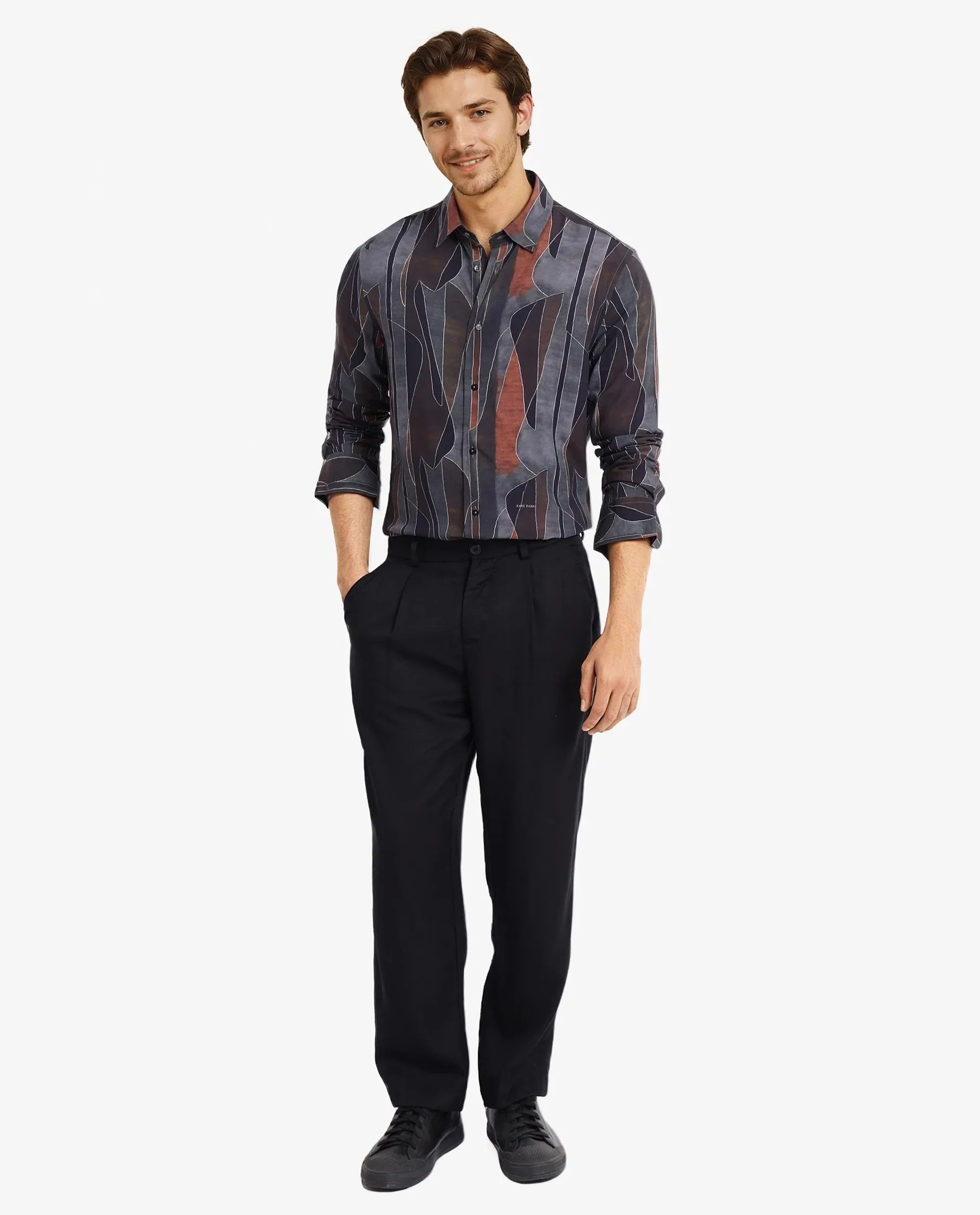 Rare Rabbit Men's Lumo Ls Black Cotton Abstract Print Regular Fit Full Sleeve Collared Shirt - Image 4