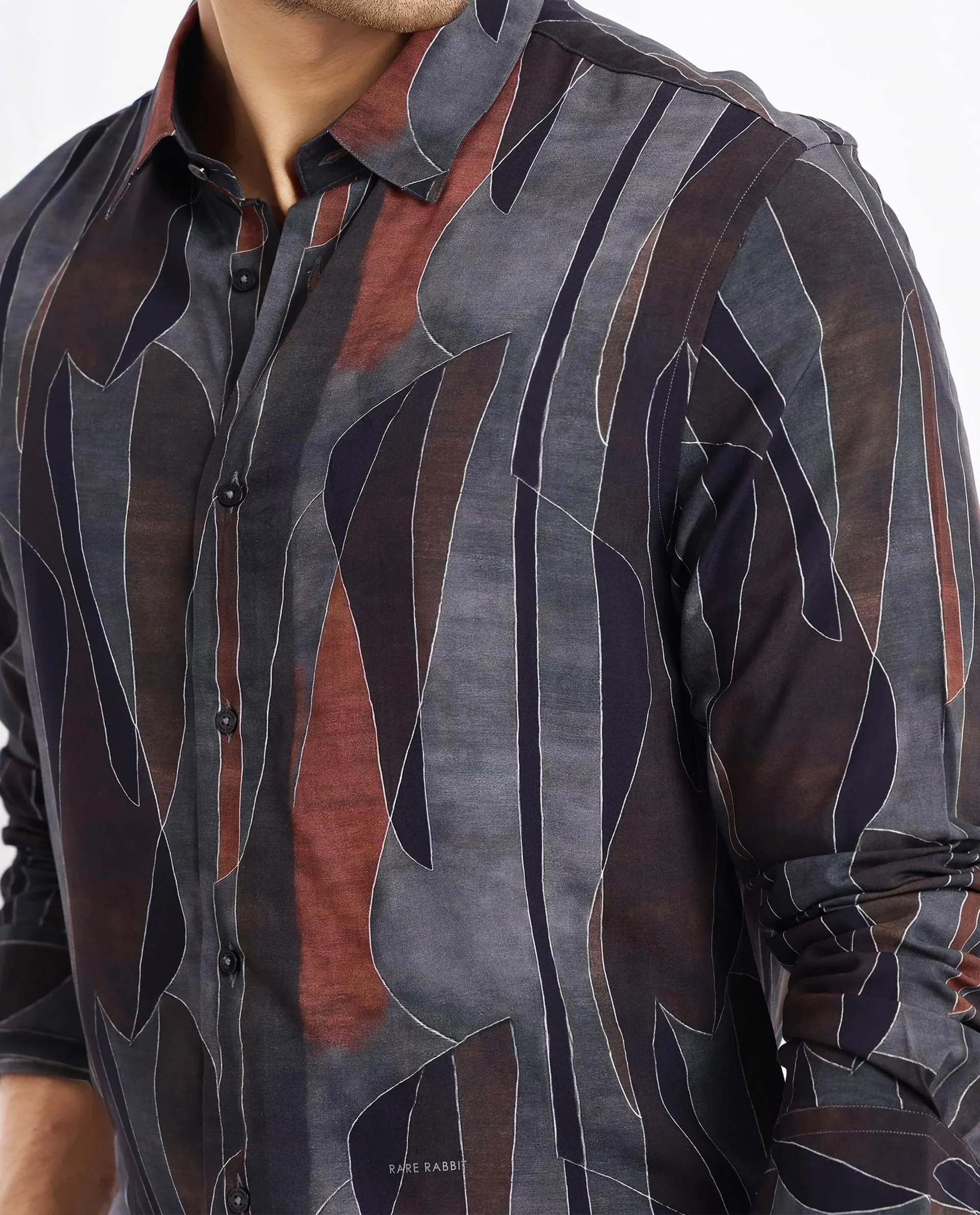 Rare Rabbit Men's Lumo Ls Black Cotton Abstract Print Regular Fit Full Sleeve Collared Shirt - Image 5