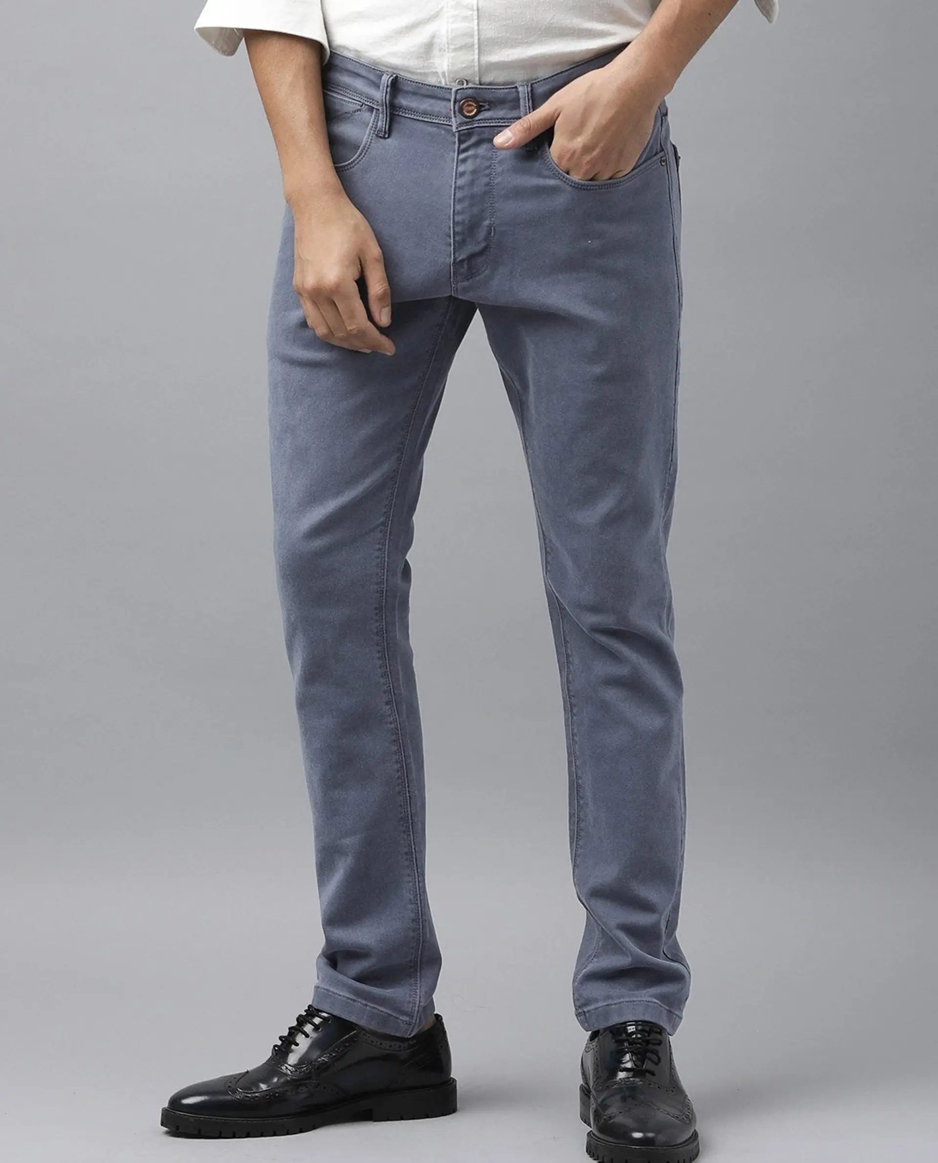 Rare Rabbit Men's Luna Lilac Cotton Plain Hawk Slim Fit Jeans - Image 10