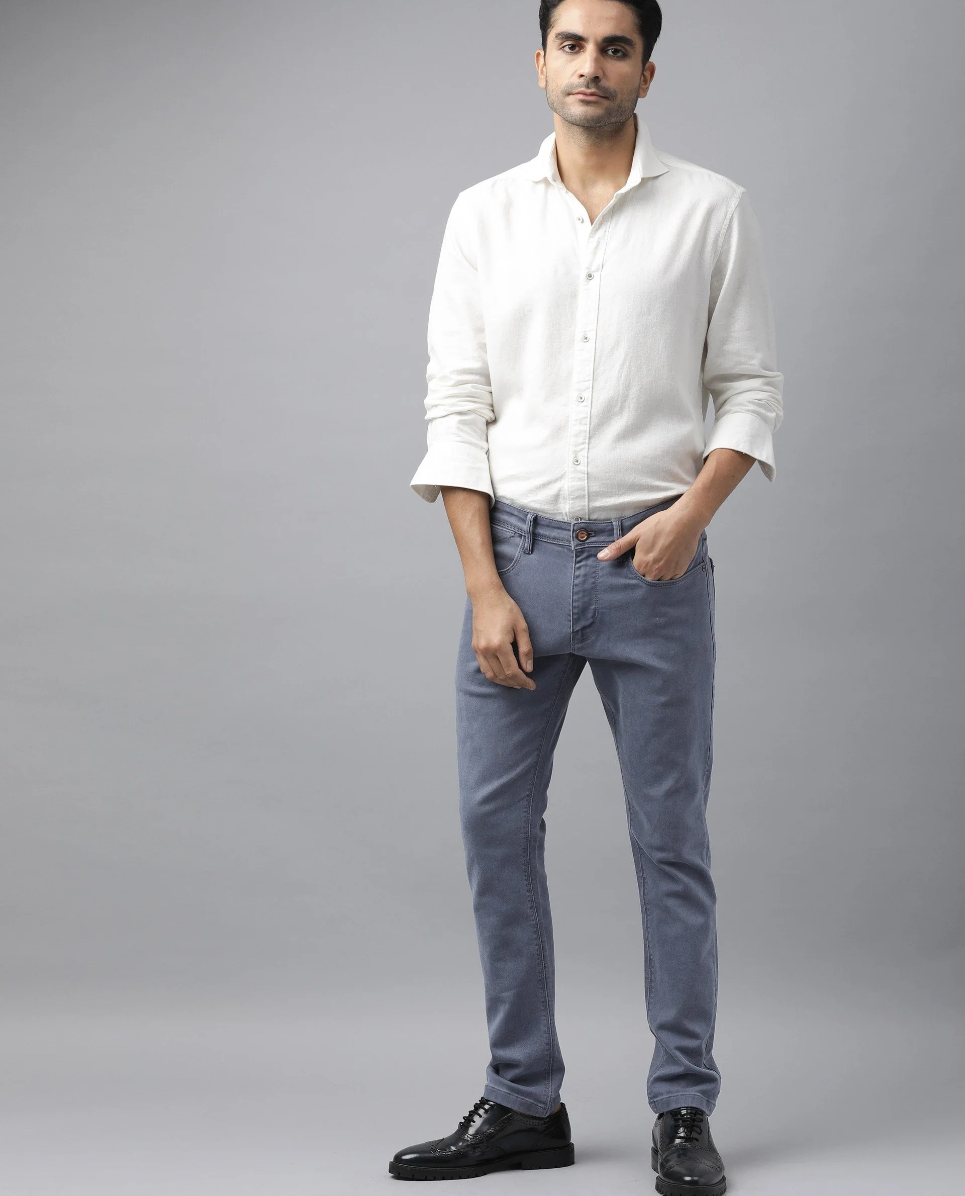 Rare Rabbit Men's Luna Lilac Cotton Plain Hawk Slim Fit Jeans - Image 4