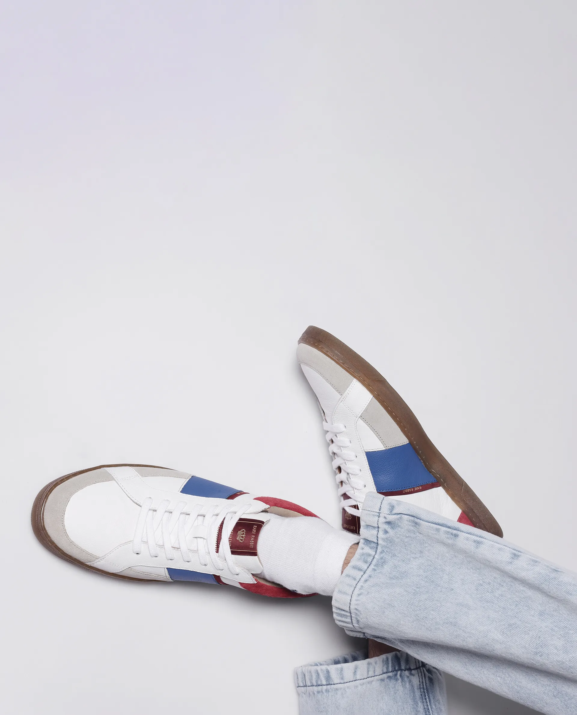 Rare Rabbit Men Luna White Genuine Milled Leather And Premium Suede Colorblocked Lace-Up Shoes - Image 2