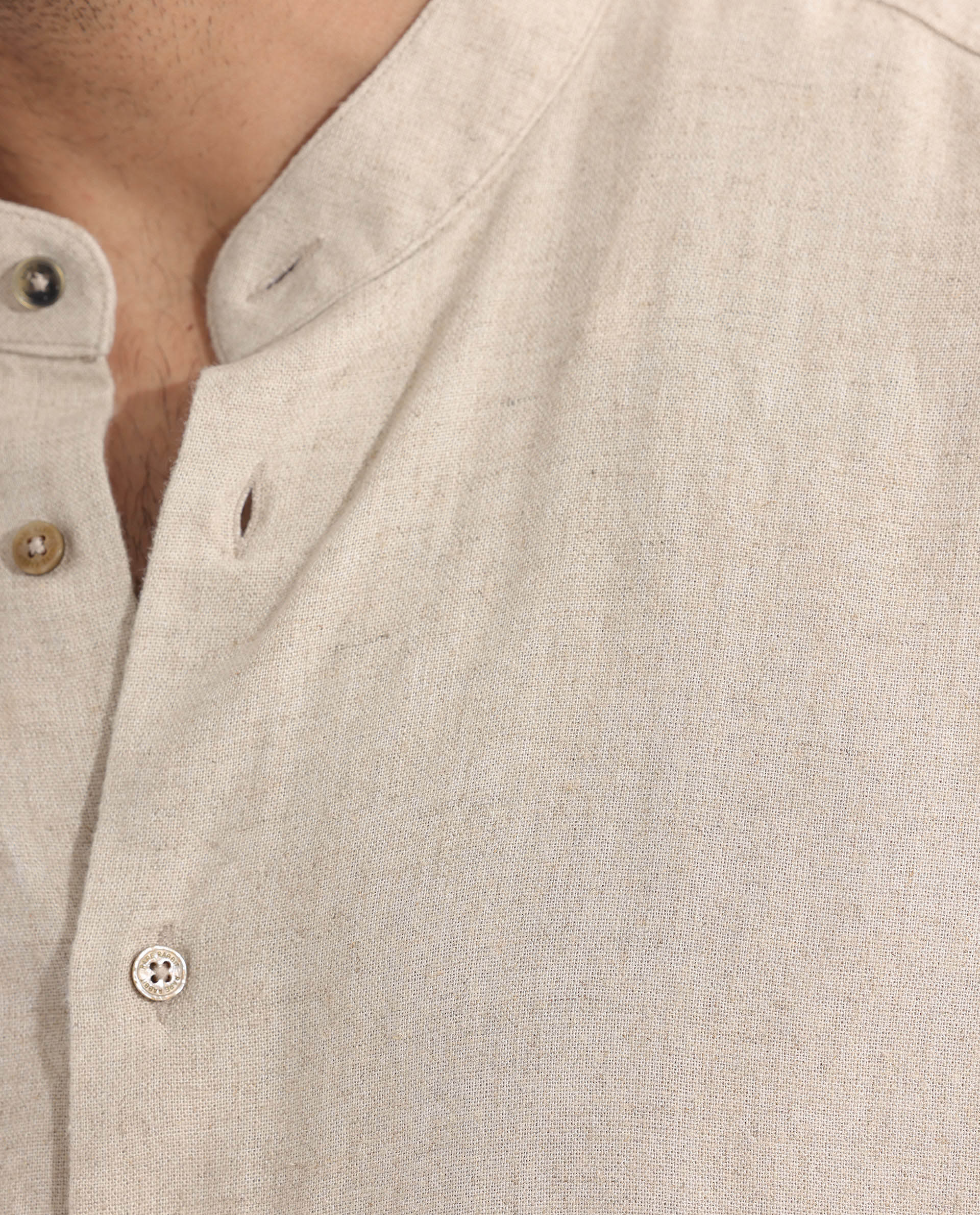 Rare Rabbit Men's Lune Ss Beige Linen Plain Regular Fit Half Sleeve Mandarin Collar Shirt - Image 4