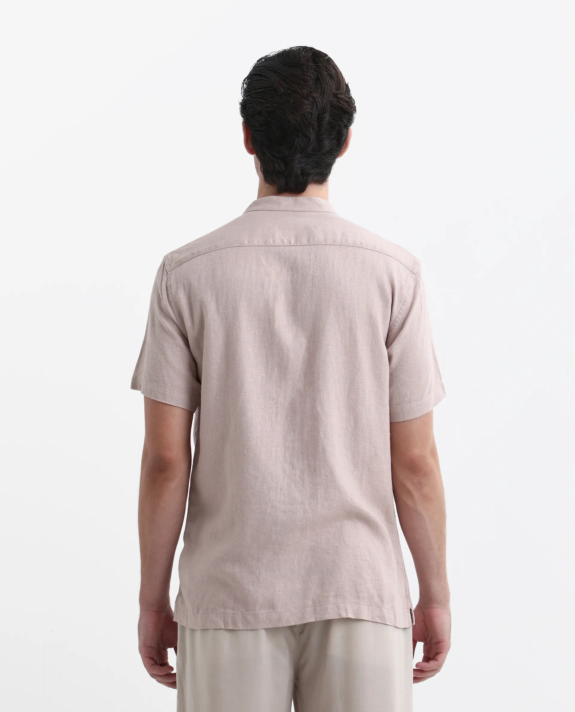 Rare Rabbit Men's Lune Ss Dusky Pink Linen Plain Regular Fit Half Sleeve Mandarin Collar Shirt - Image 8