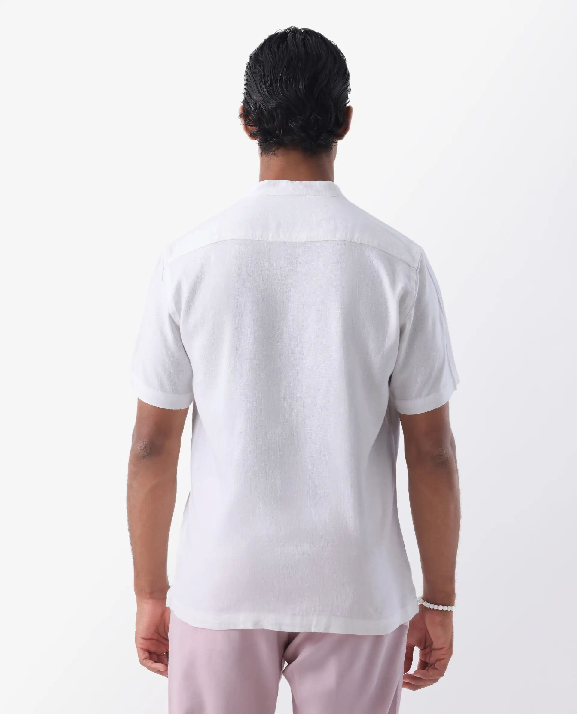 Rare Rabbit Men's Lune Ss White 100% Linen Plain Regular Fit Half Sleeve Mandarin Collar Shirt - Image 5