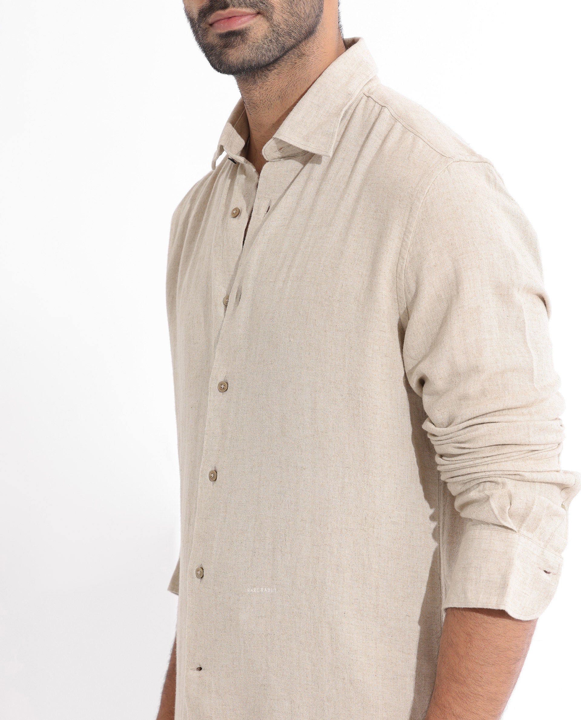 Rare Rabbit Men's Lunet Beige Linen Full Sleeves Solid Shirt - Image 2