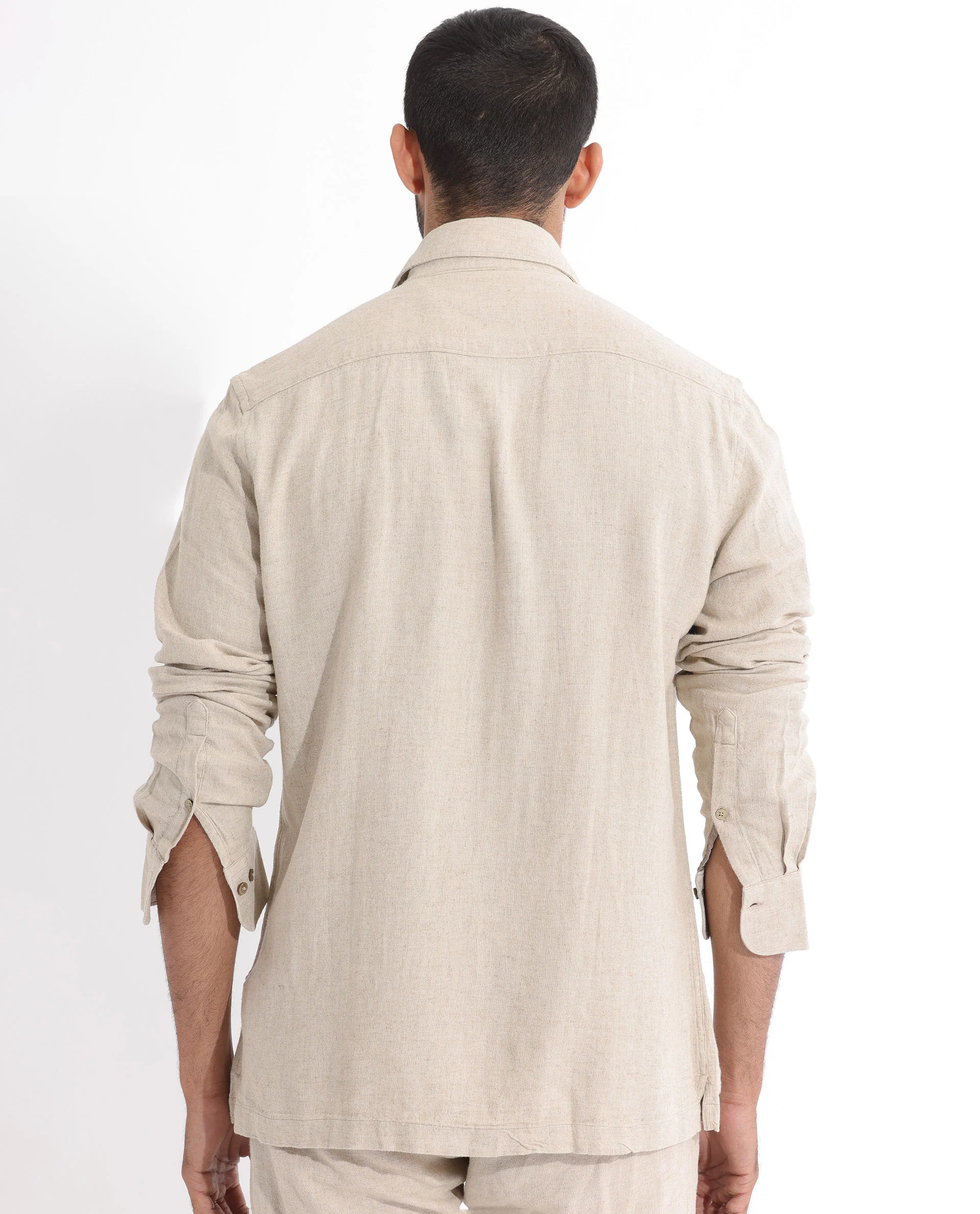 Rare Rabbit Men's Lunet Beige Linen Full Sleeves Solid Shirt - Image 6
