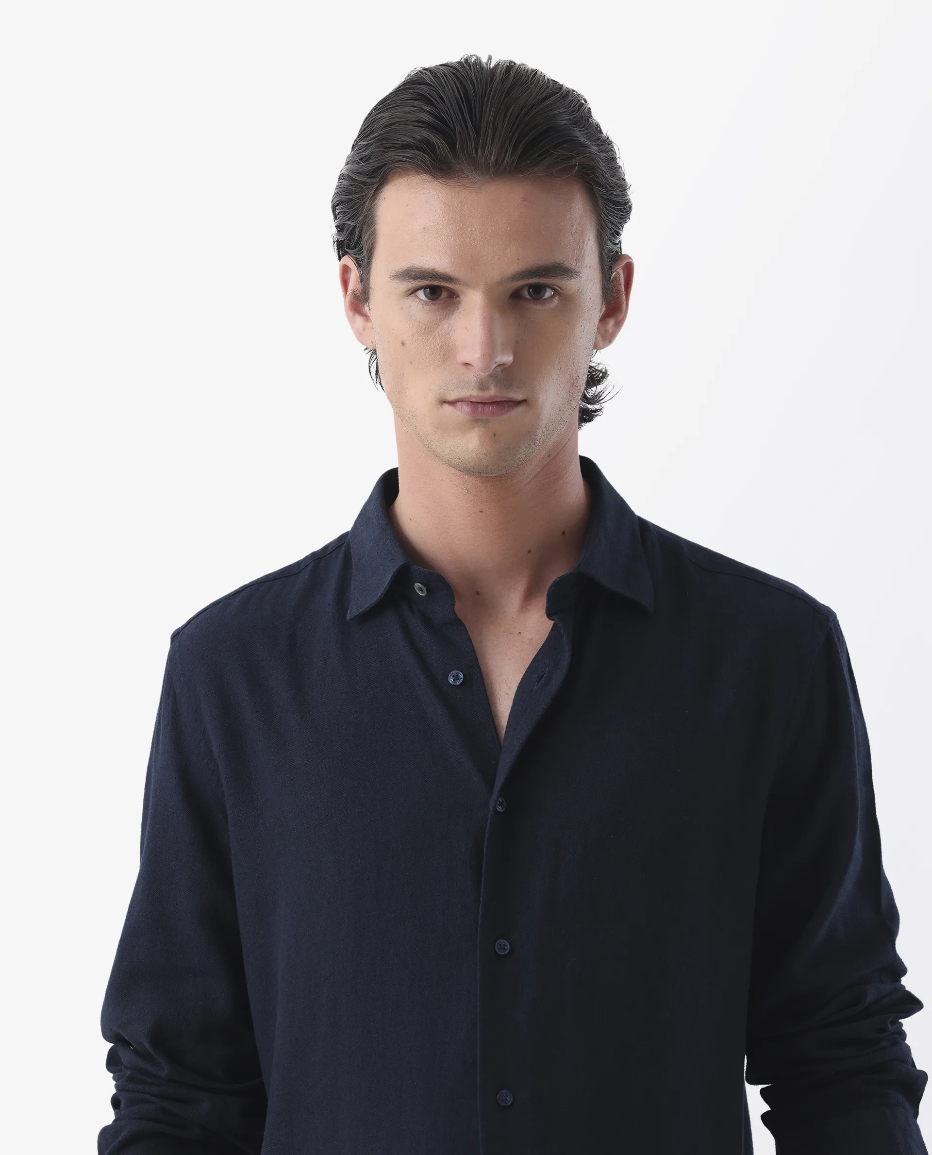 Rare Rabbit Men's Lunet Dark Navy Linen Full Sleeves Solid Shirt - Image 4