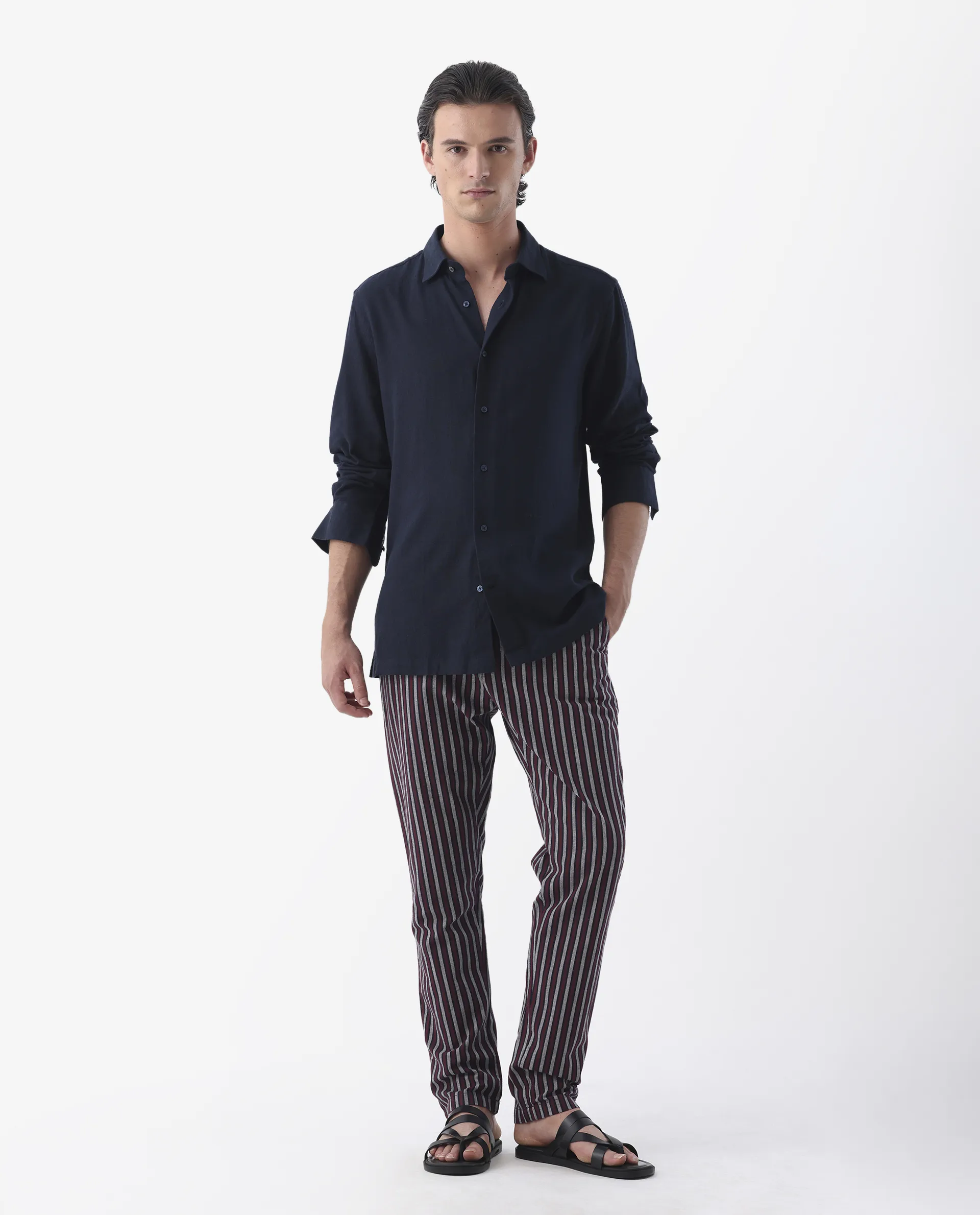Rare Rabbit Men's Lunet Dark Navy Linen Full Sleeves Solid Shirt - Image 7