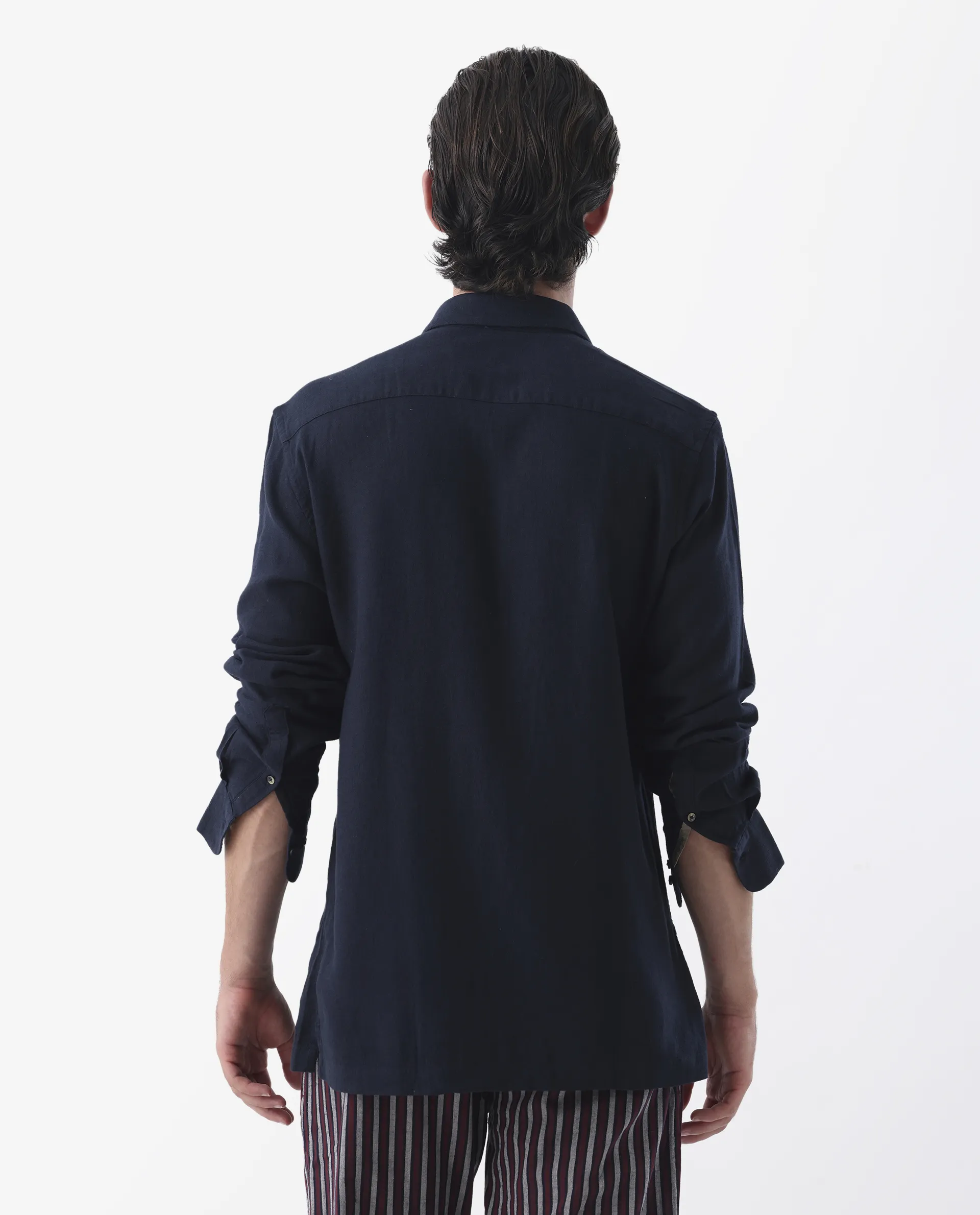 Rare Rabbit Men's Lunet Dark Navy Linen Full Sleeves Solid Shirt - Image 8