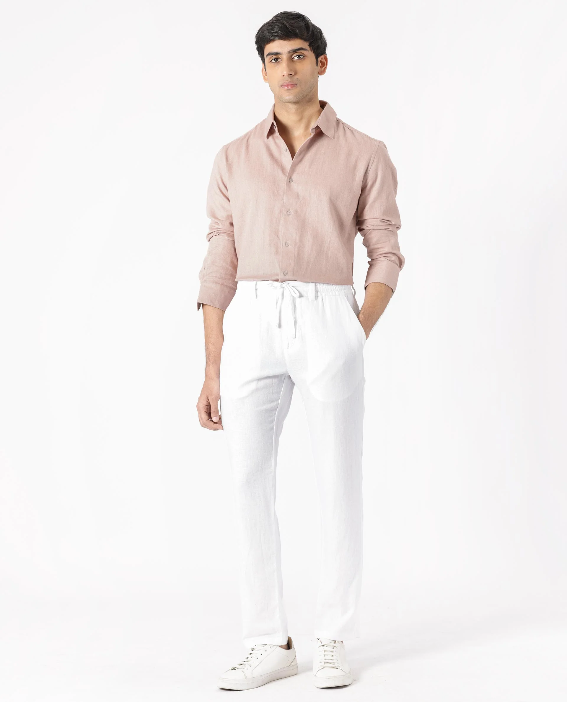 Rare Rabbit Men's Lunet Dusky Pink Linen Full Sleeves Solid Shirt - Image 2