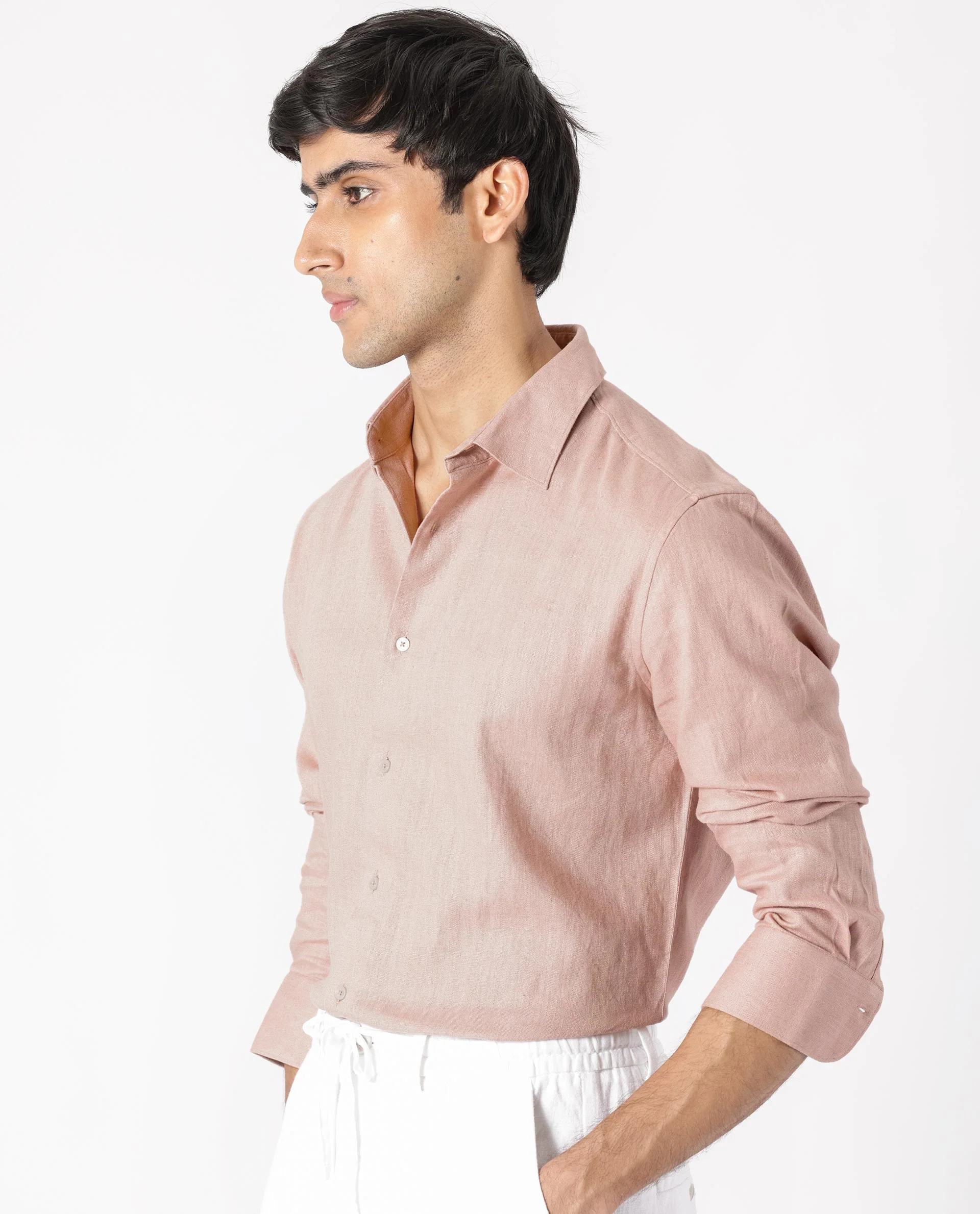 Rare Rabbit Men's Lunet Dusky Pink Linen Full Sleeves Solid Shirt - Image 3