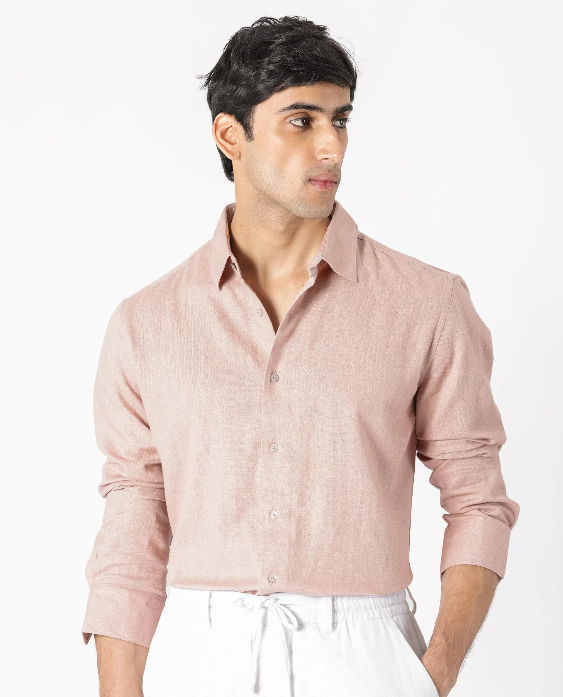 Rare Rabbit Men's Lunet Dusky Pink Linen Full Sleeves Solid Shirt - Image 4