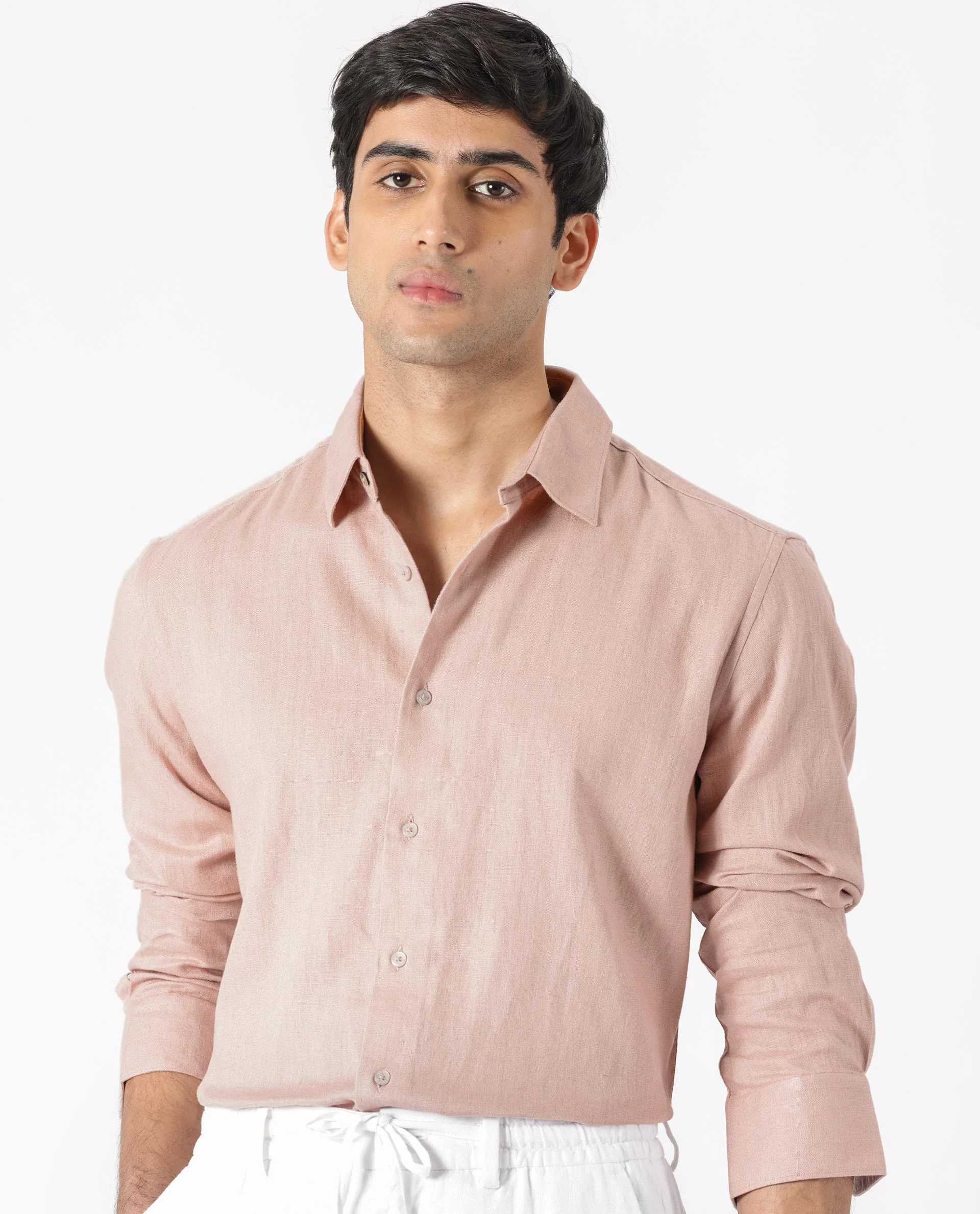 Rare Rabbit Men's Lunet Dusky Pink Linen Full Sleeves Solid Shirt - Image 6