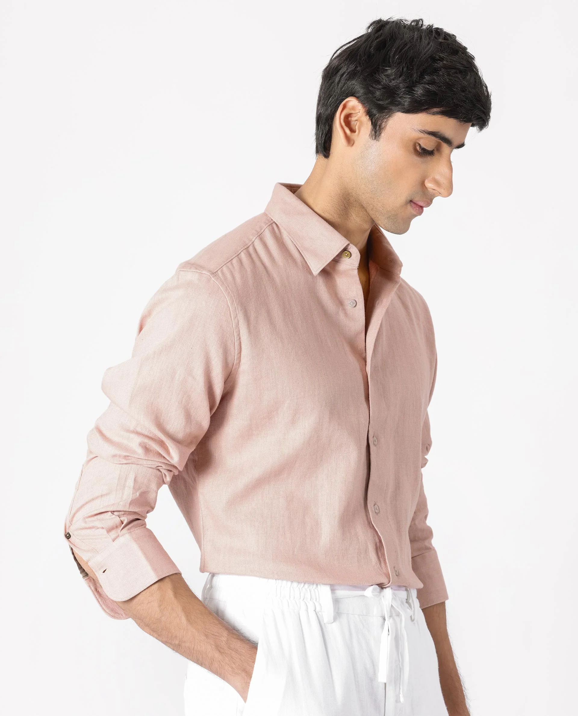 Rare Rabbit Men's Lunet Dusky Pink Linen Full Sleeves Solid Shirt - Image 7