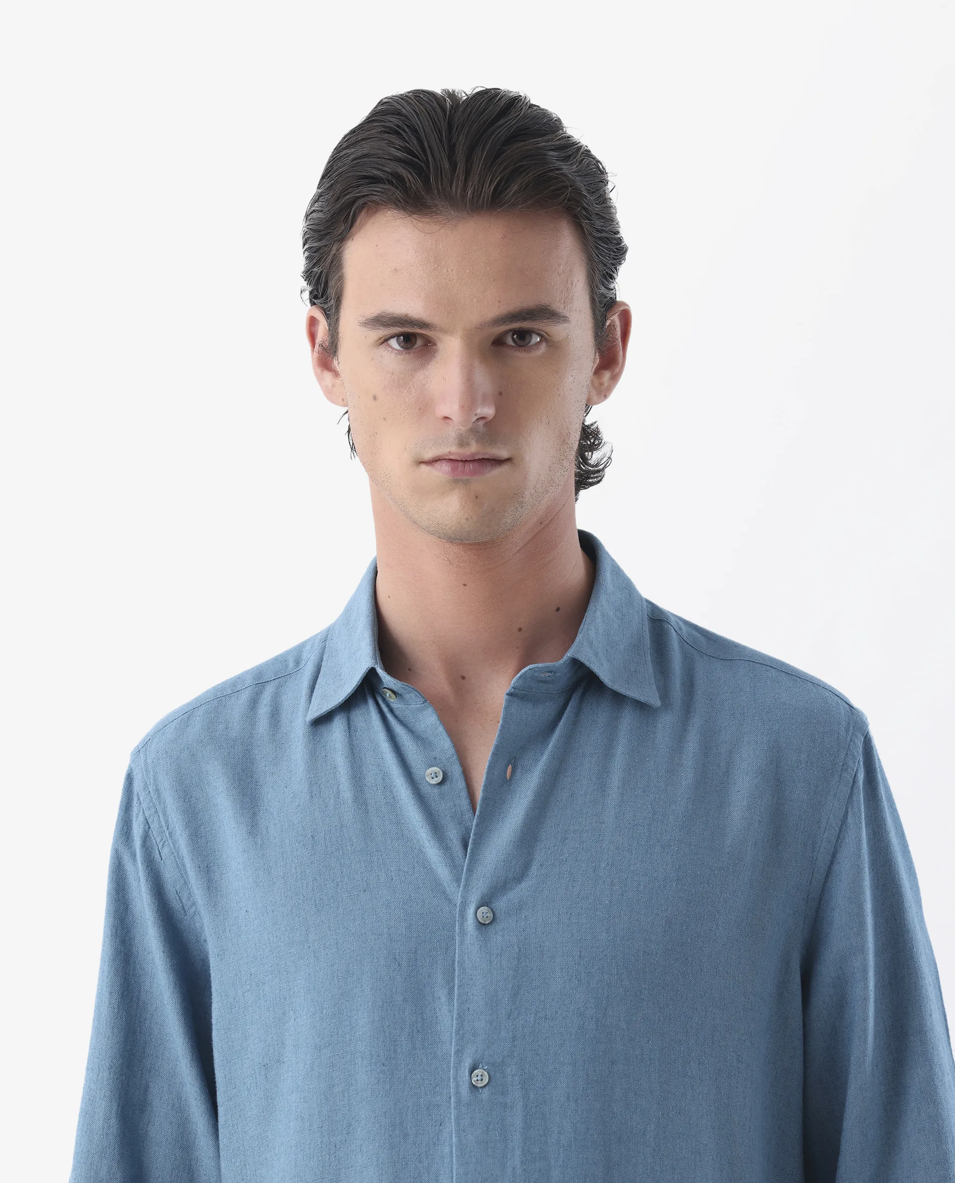 Rare Rabbit Men's Lunet Light Blue Linen Full Sleeves Solid Shirt - Image 4
