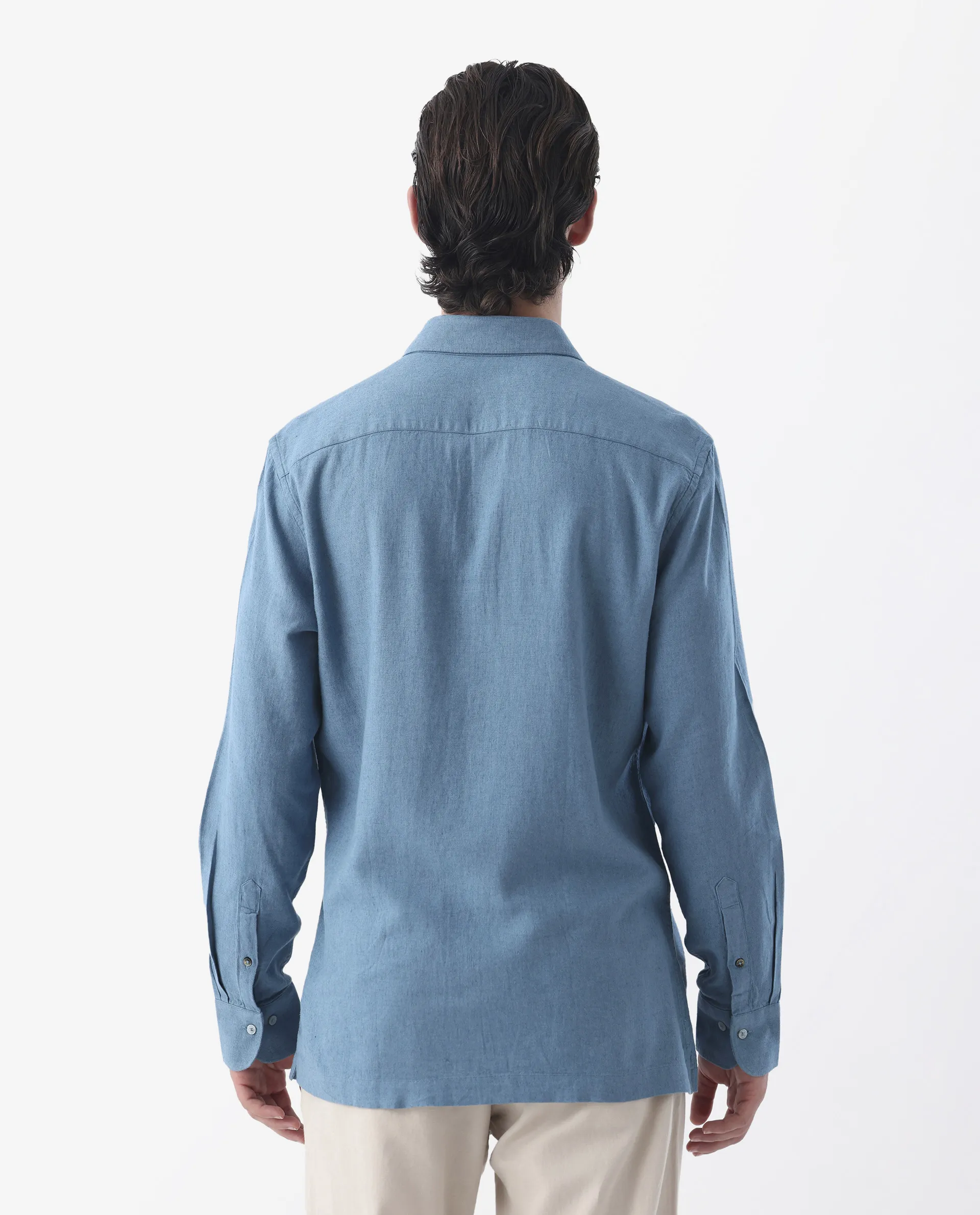Rare Rabbit Men's Lunet Light Blue Linen Full Sleeves Solid Shirt - Image 8