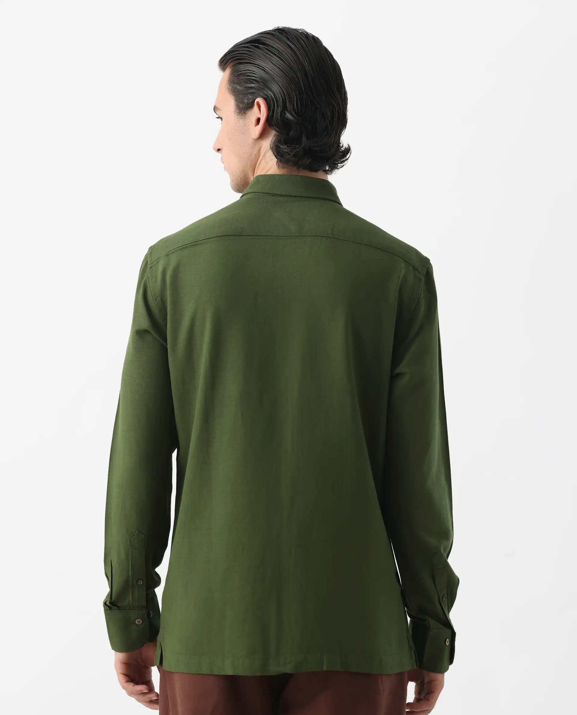 Rare Rabbit Men's Lunet Olive Linen Full Sleeves Solid Shirt - Image 4