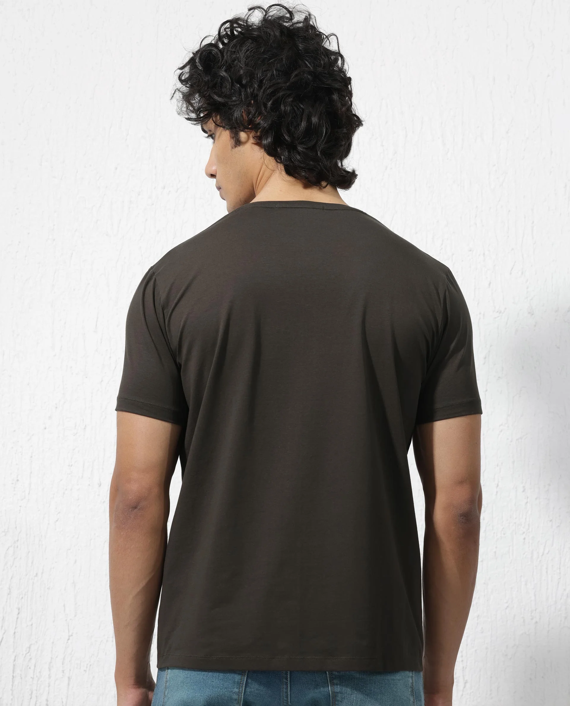 Rare Rabbit Men's Luno Olive Cotton Blend Graphic Print Regular Fit Half Sleeve Crew Neck T-Shirt - Image 10