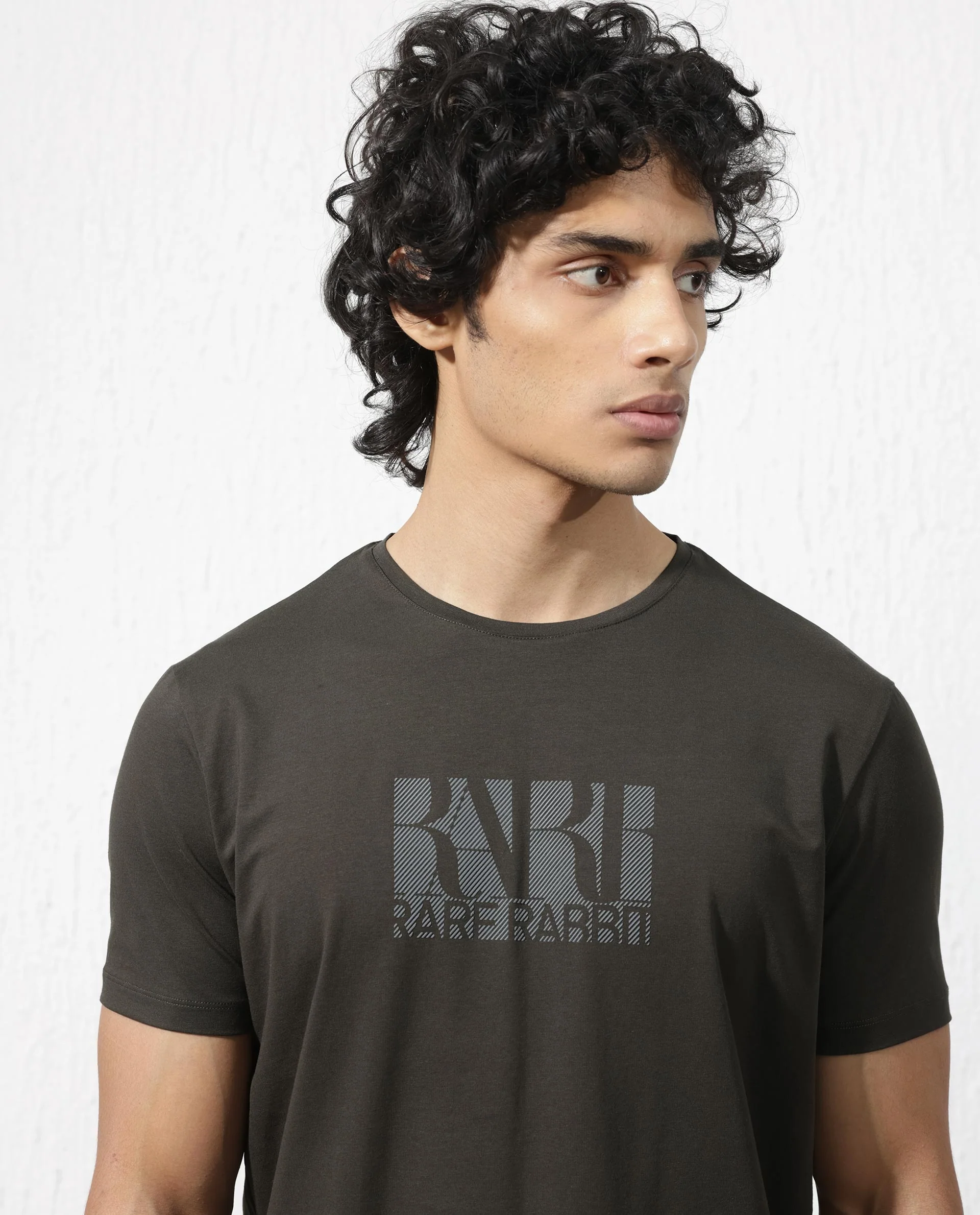Rare Rabbit Men's Luno Olive Cotton Blend Graphic Print Regular Fit Half Sleeve Crew Neck T-Shirt - Image 8