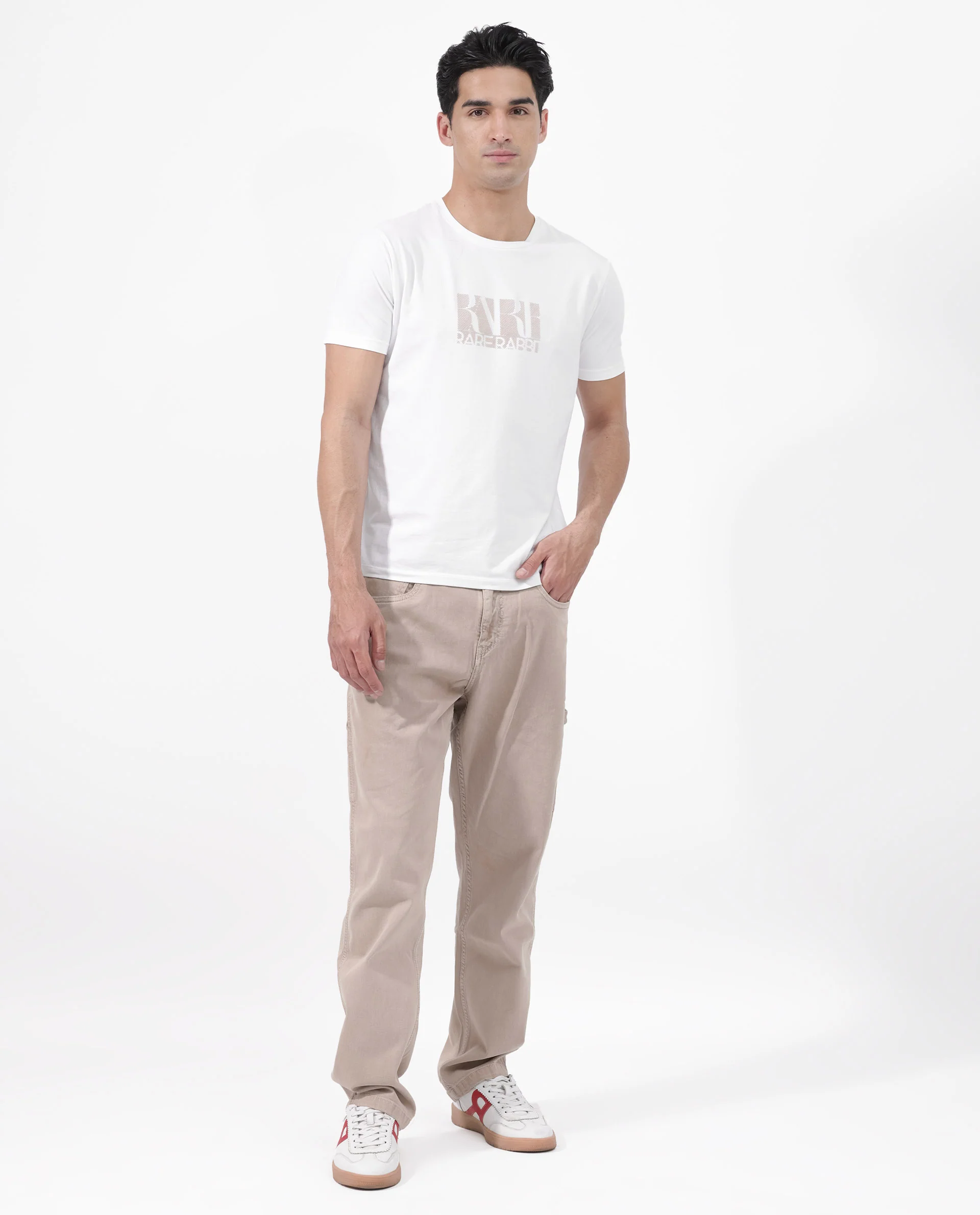 Rare Rabbit Men's Luno White Cotton Blend Graphic Print Regular Fit Half Sleeve Crew Neck T-Shirt - Image 5