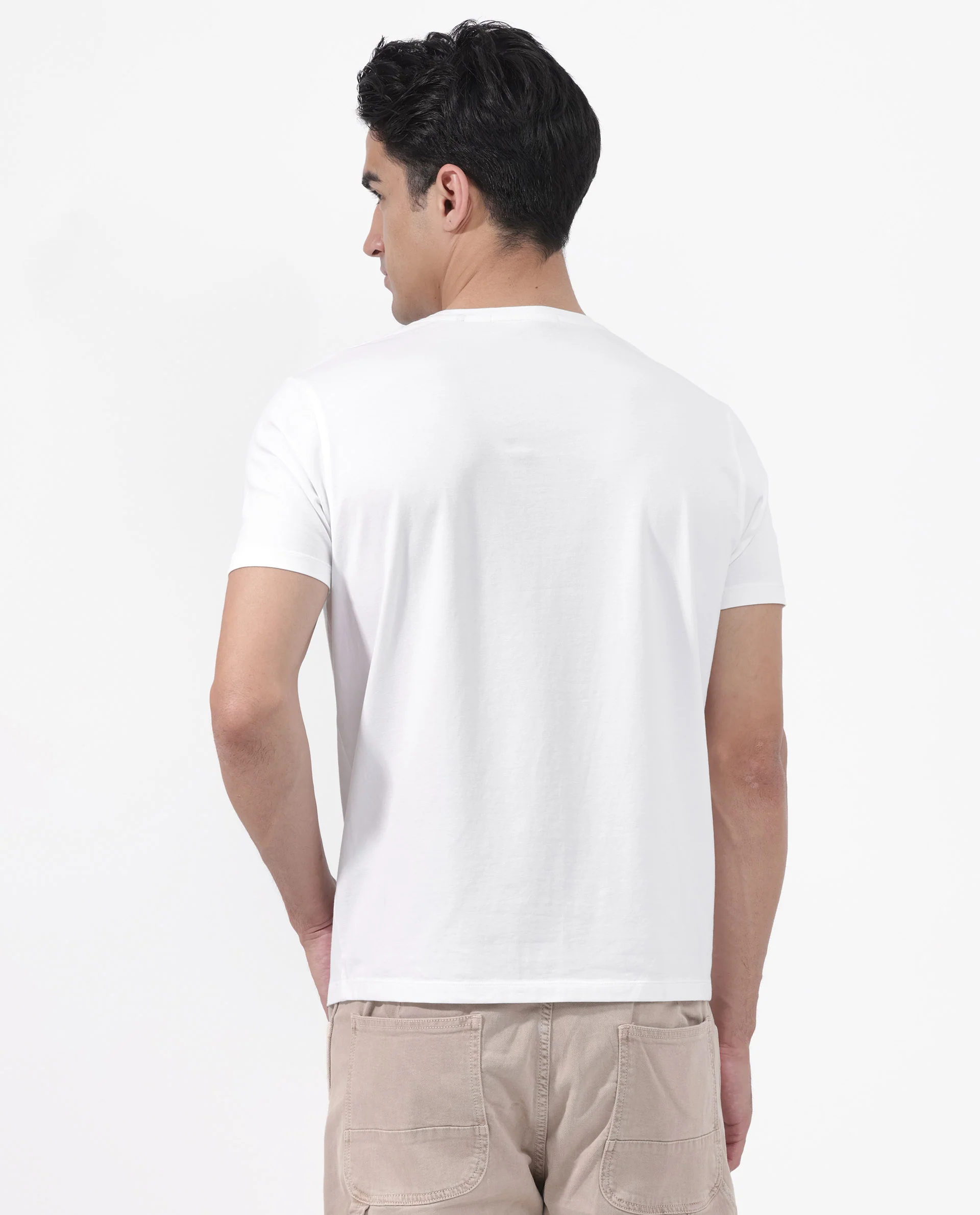 Rare Rabbit Men's Luno White Cotton Blend Graphic Print Regular Fit Half Sleeve Crew Neck T-Shirt - Image 9