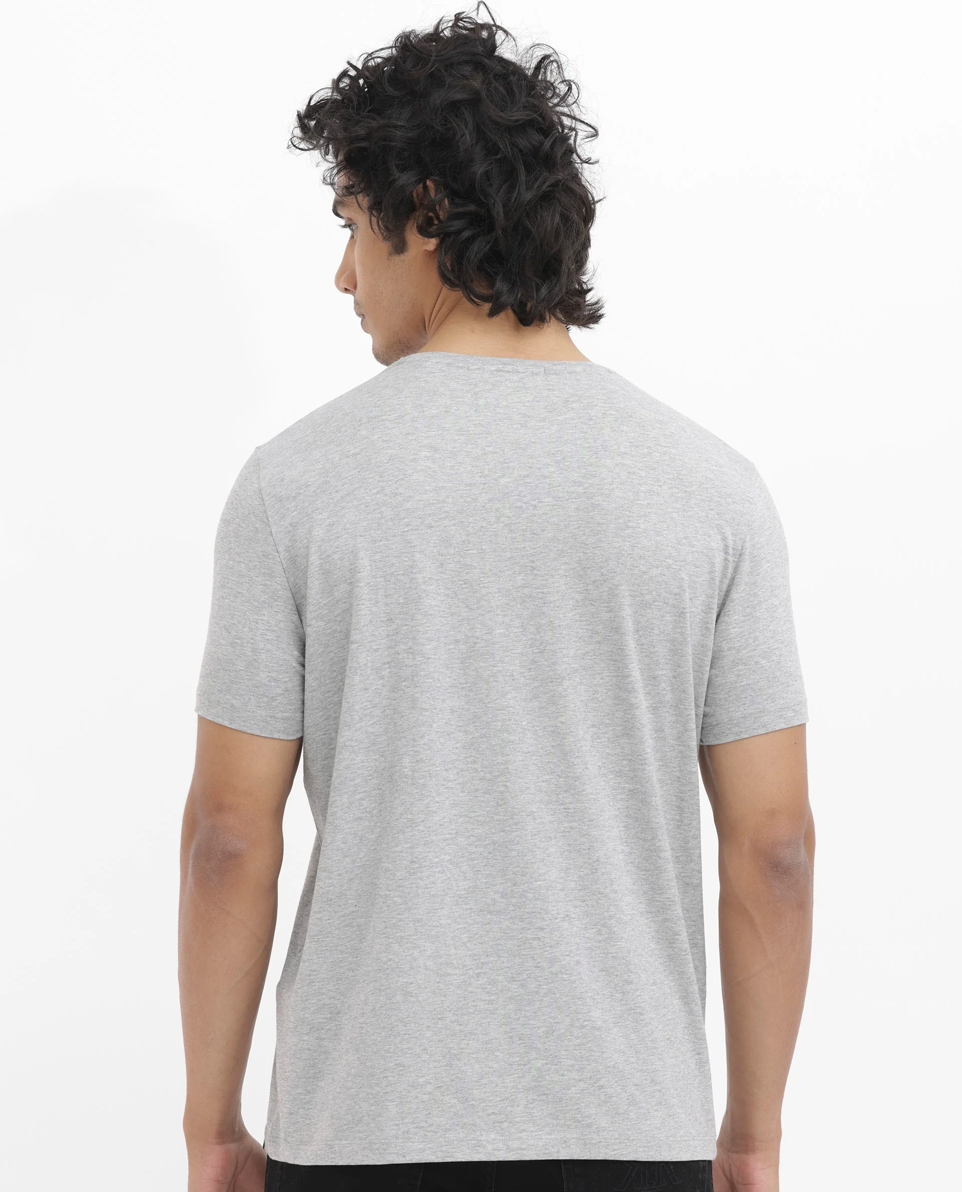 Rare Rabbit Men's Luno Mel Grey Cotton Blend Graphic Print Regular Fit Half Sleeve Crew Neck T-Shirt - Image 10