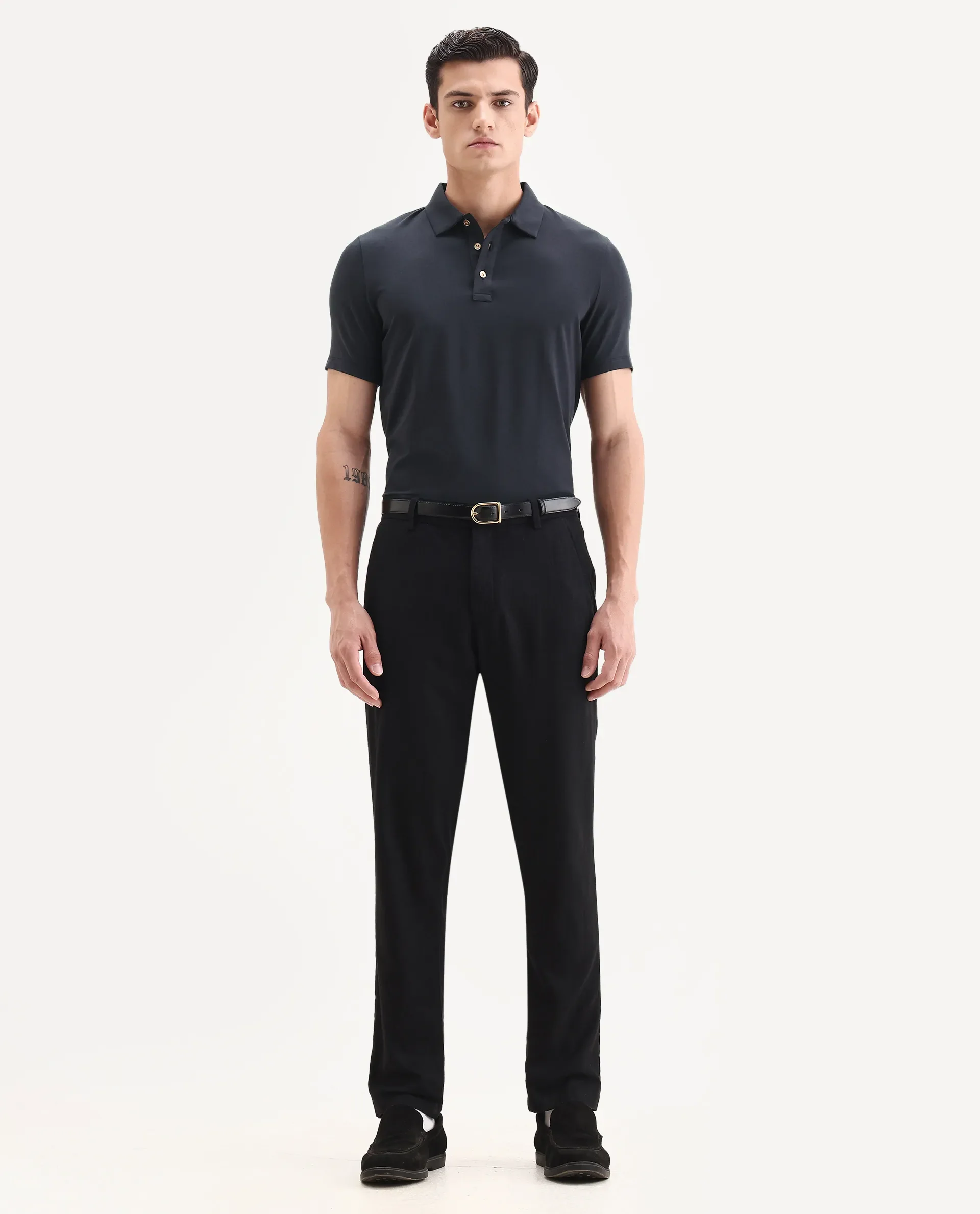 Rare Rabbit Men's Lupin Navy Cotton Plain Regular Fit Half Sleeve Polo - Image 2