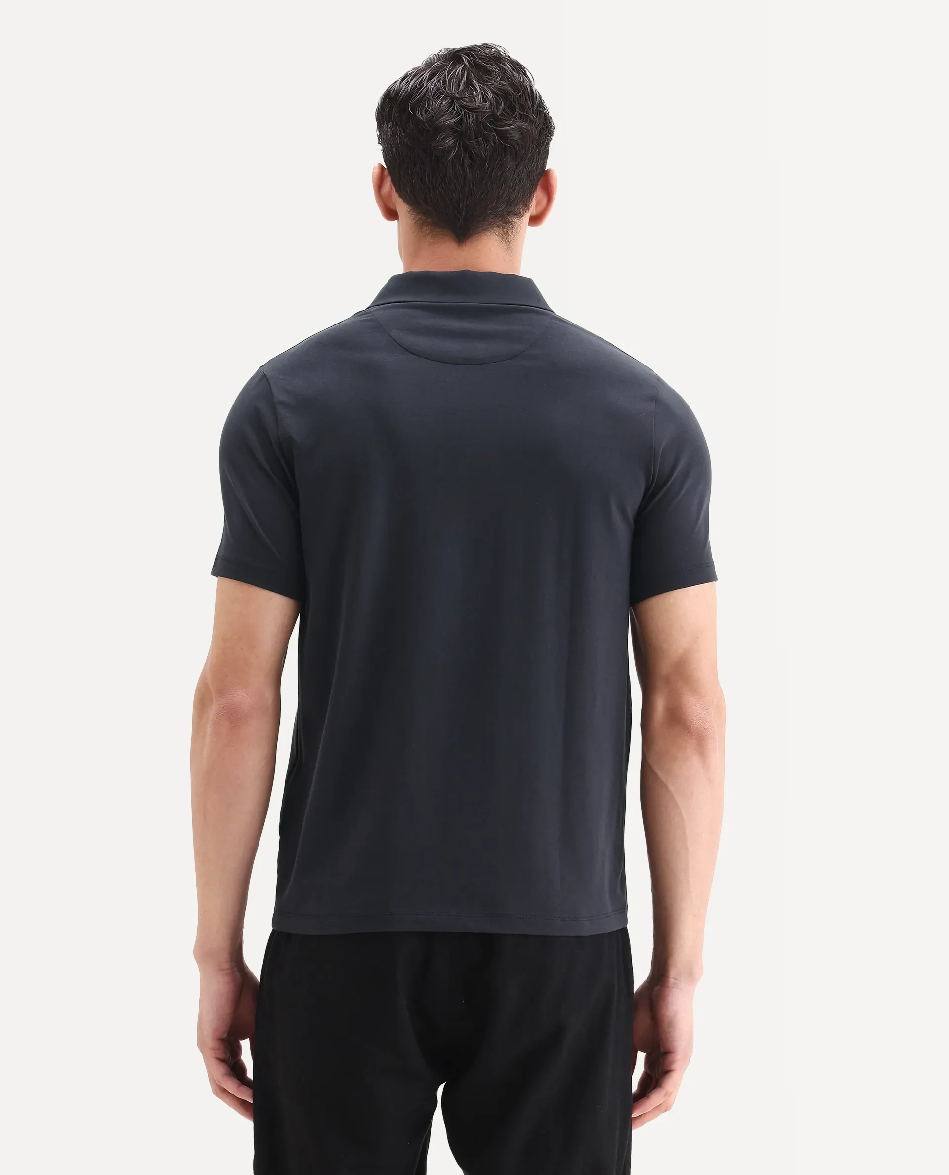 Rare Rabbit Men's Lupin Navy Cotton Plain Regular Fit Half Sleeve Polo - Image 7