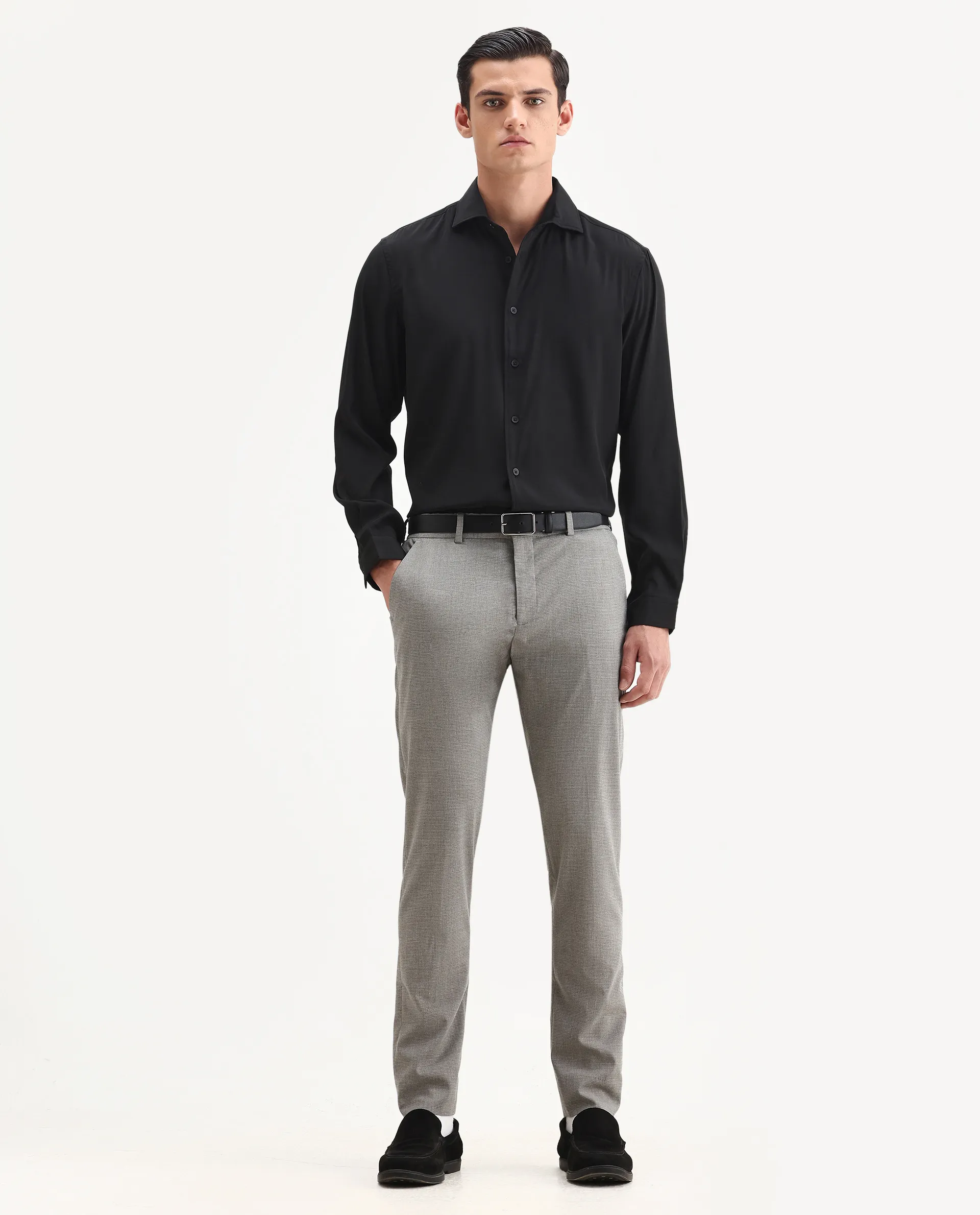 Rare Rabbit Men's Lupo Black Polyester Blend Plain Regular Fit Full Sleeve Collared Shirt - Image 2
