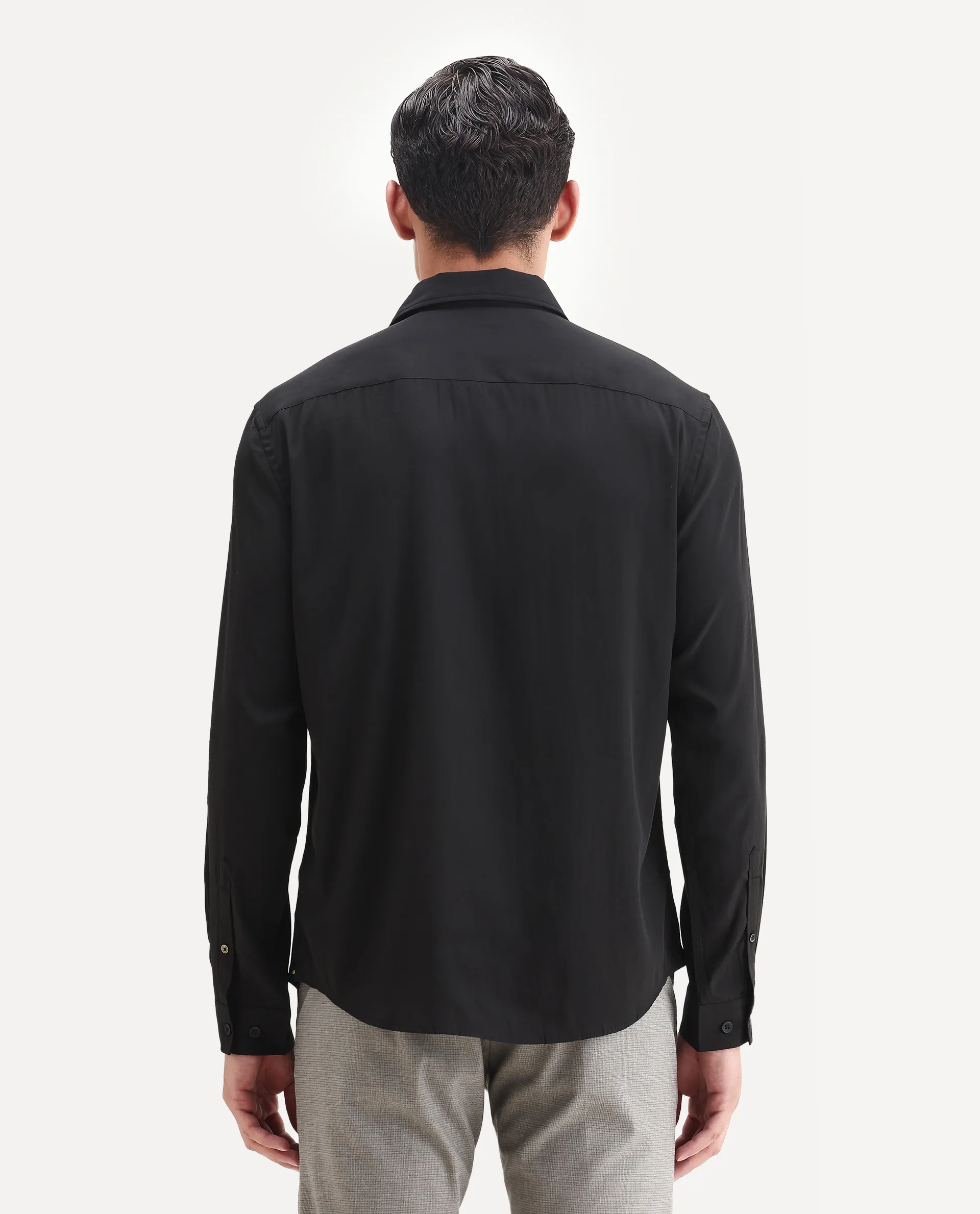 Rare Rabbit Men's Lupo Black Polyester Blend Plain Regular Fit Full Sleeve Collared Shirt - Image 7