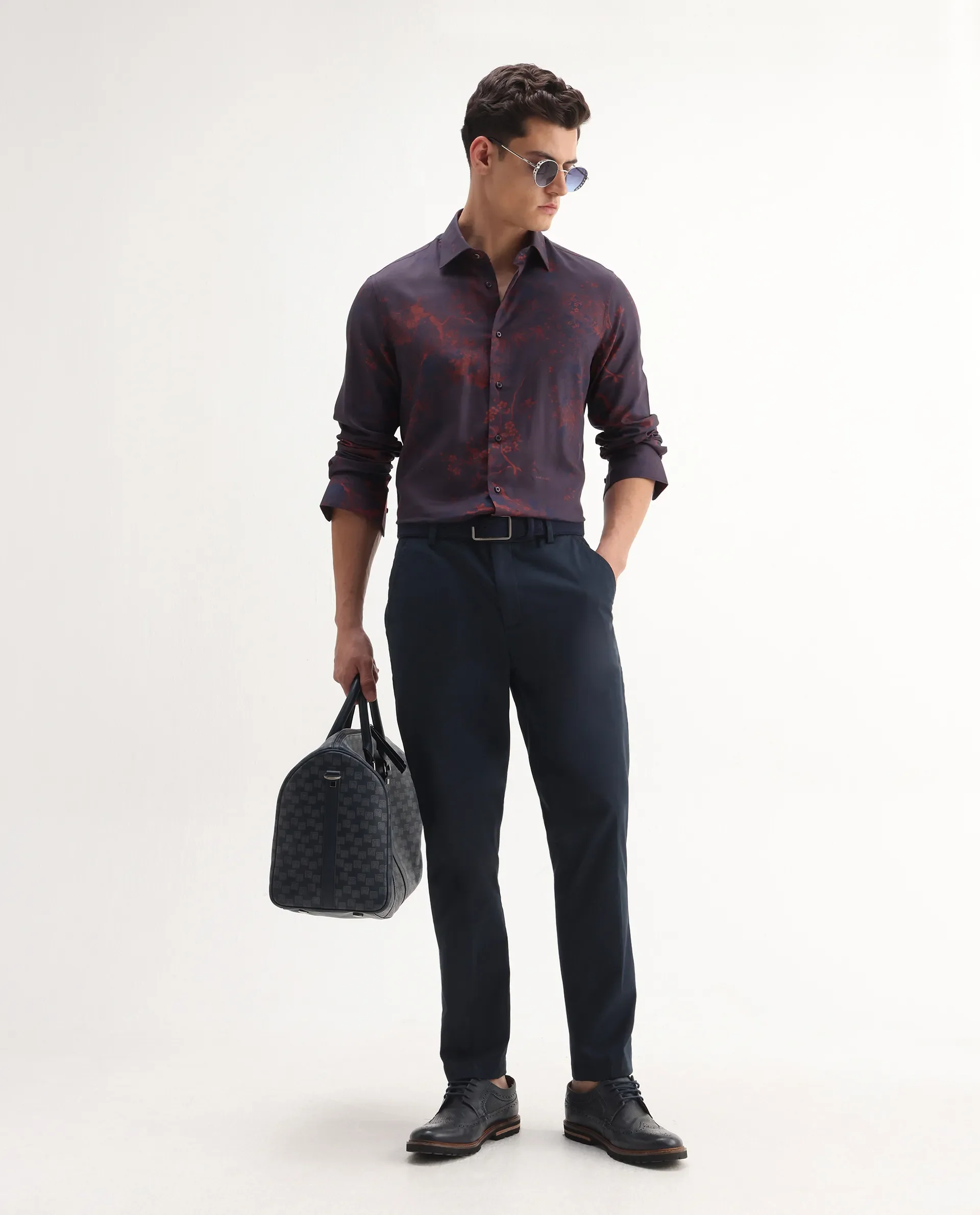 Rare Rabbit Men's Luri Purple Viscose Floral Print Regular Fit Full Sleeve Collared Shirt - Image 2