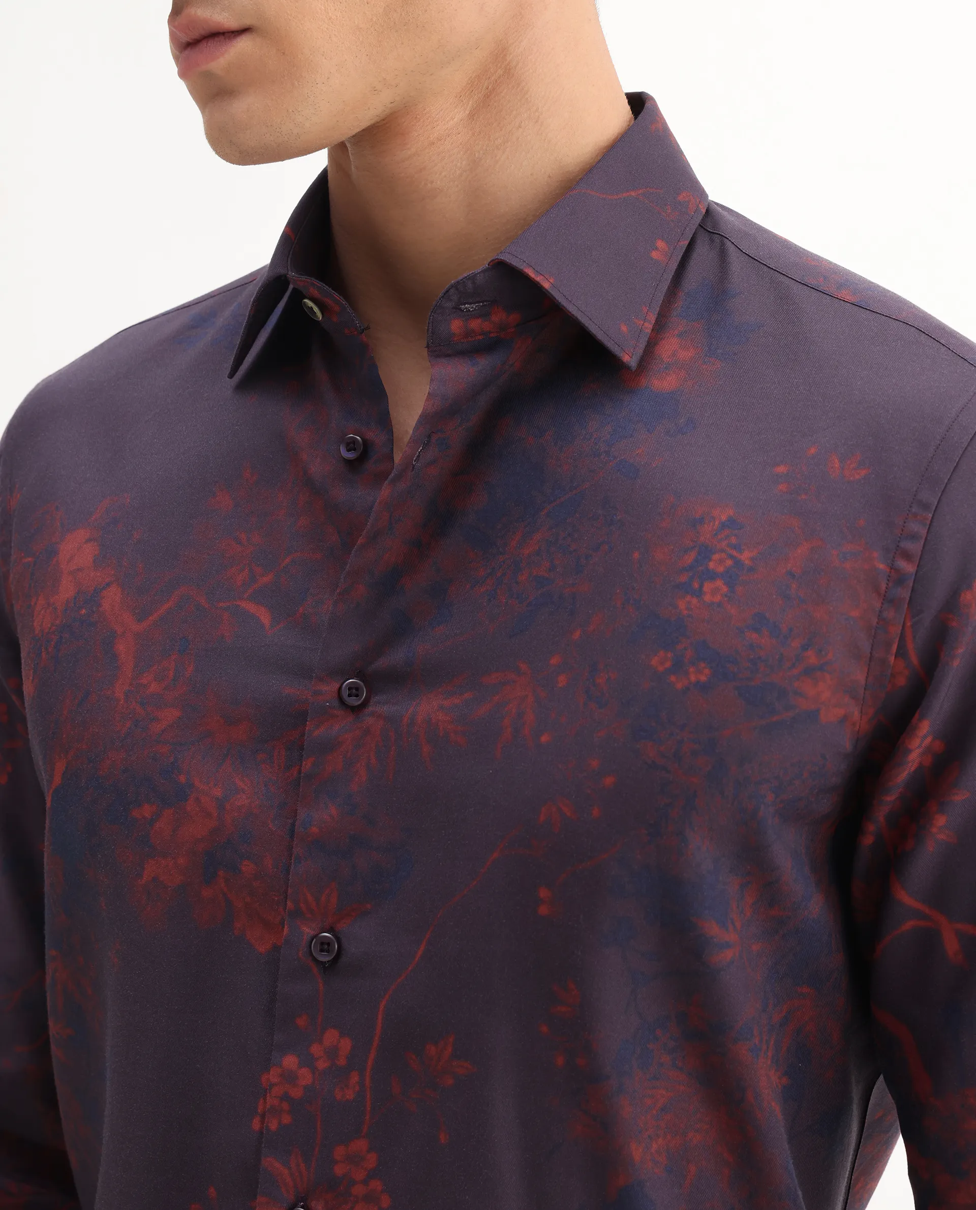 Rare Rabbit Men's Luri Purple Viscose Floral Print Regular Fit Full Sleeve Collared Shirt - Image 3