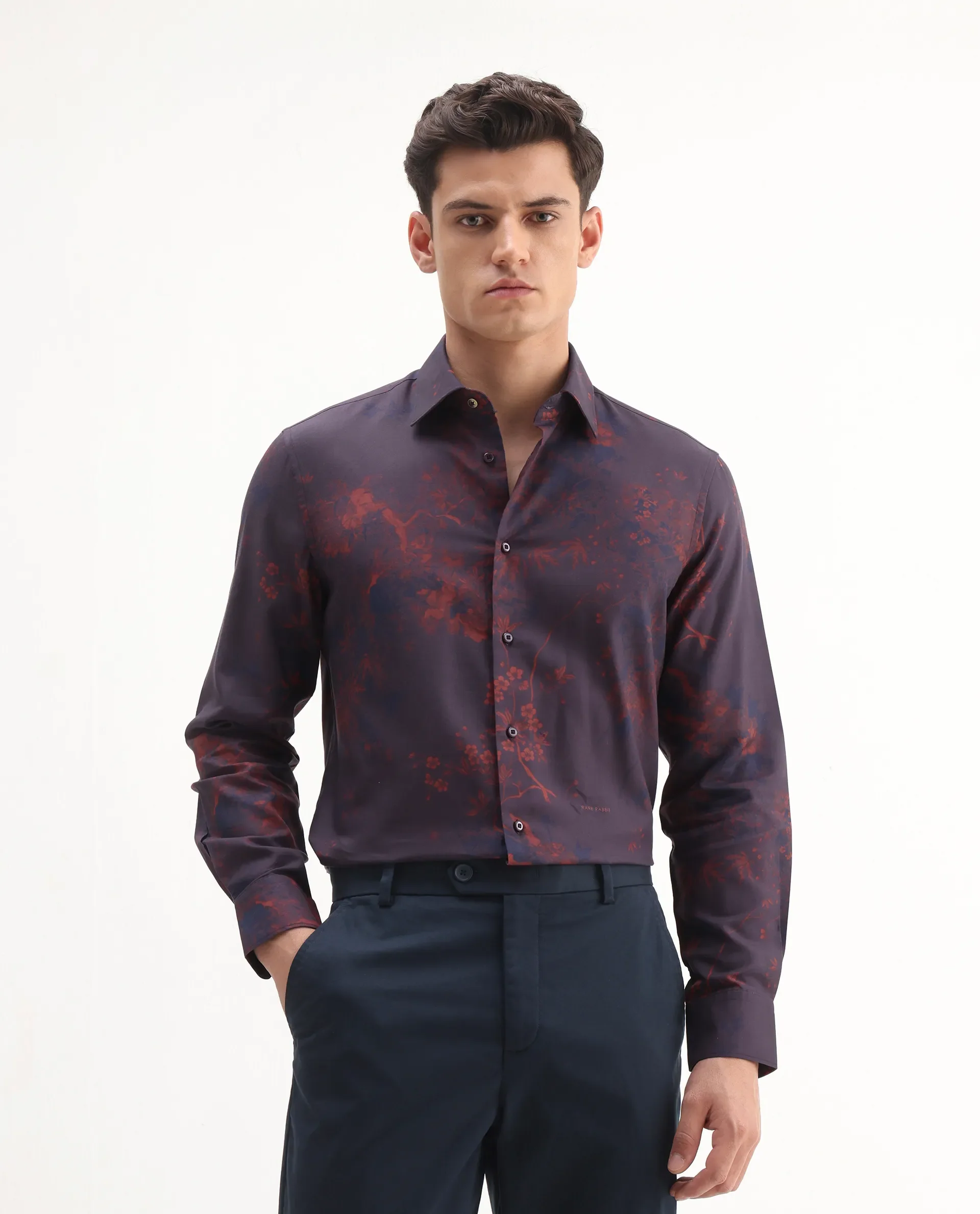 Rare Rabbit Men's Luri Purple Viscose Floral Print Regular Fit Full Sleeve Collared Shirt - Image 4