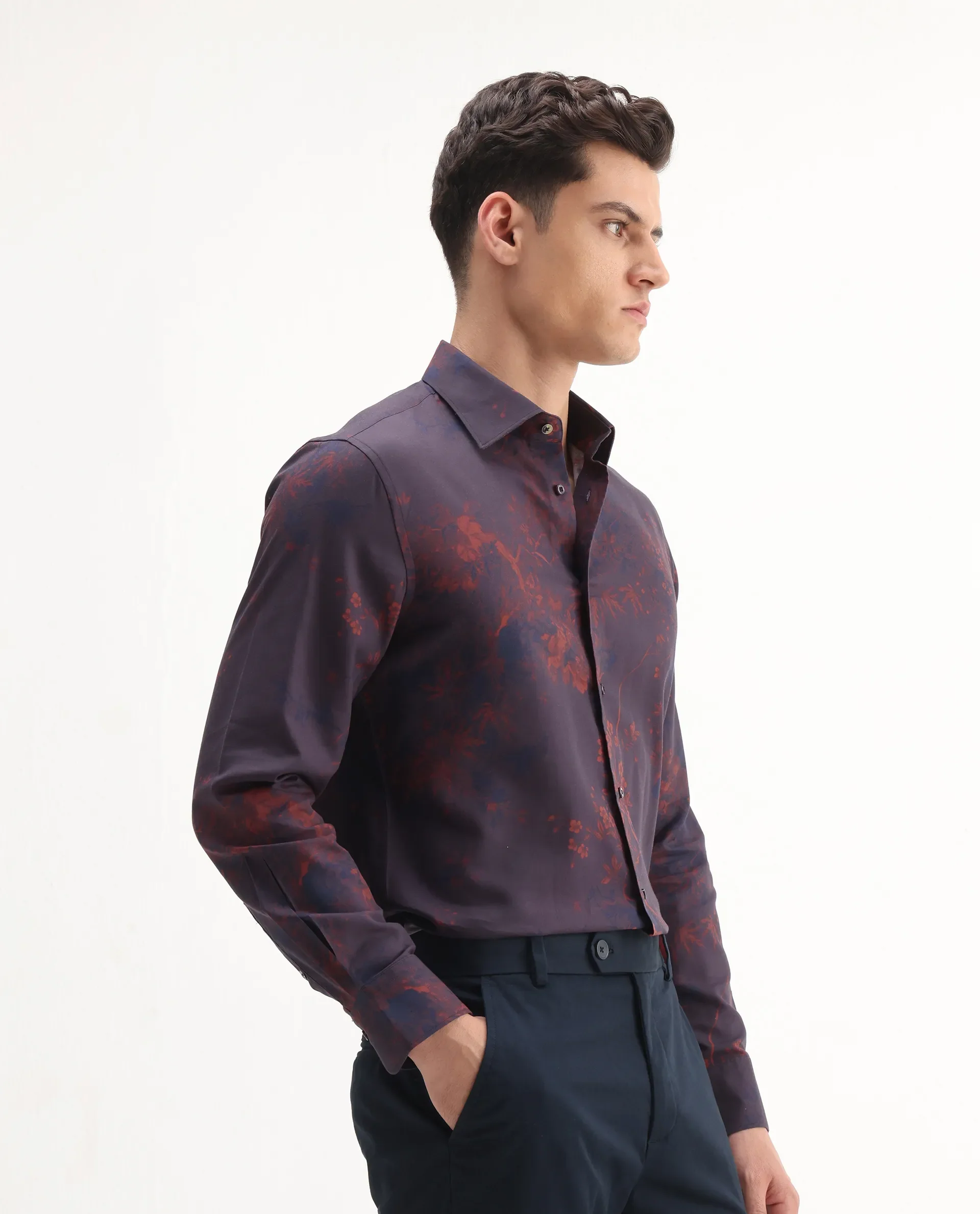 Rare Rabbit Men's Luri Purple Viscose Floral Print Regular Fit Full Sleeve Collared Shirt - Image 6