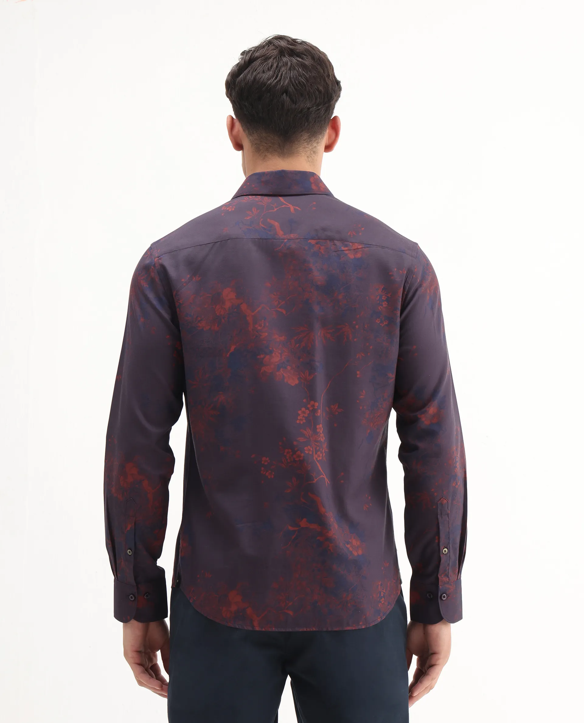 Rare Rabbit Men's Luri Purple Viscose Floral Print Regular Fit Full Sleeve Collared Shirt - Image 7