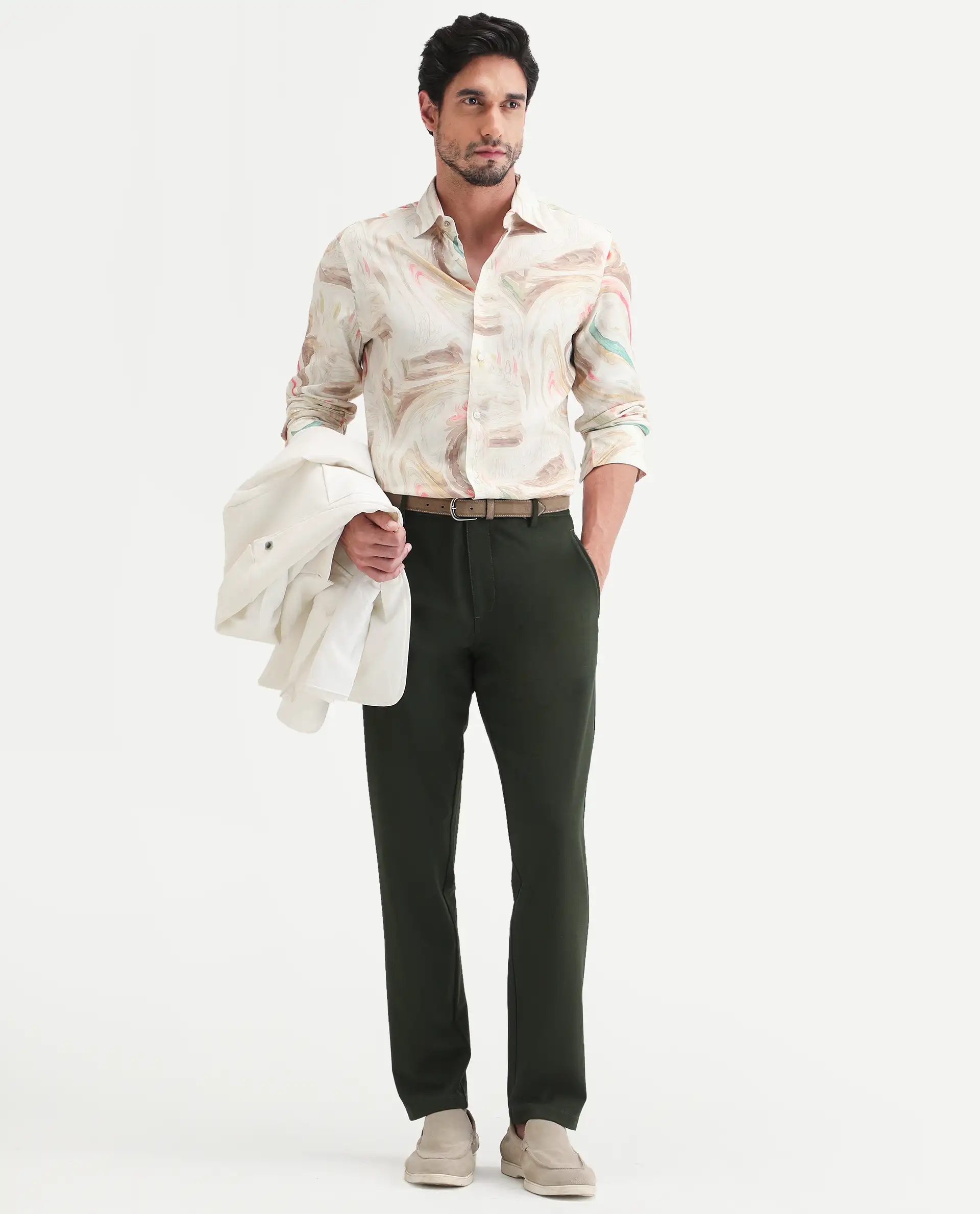 Rare Rabbit Men's Lurk Off White Viscose Fabric Full Sleeve Regular Fit Abstract Print  Shirt - Image 2