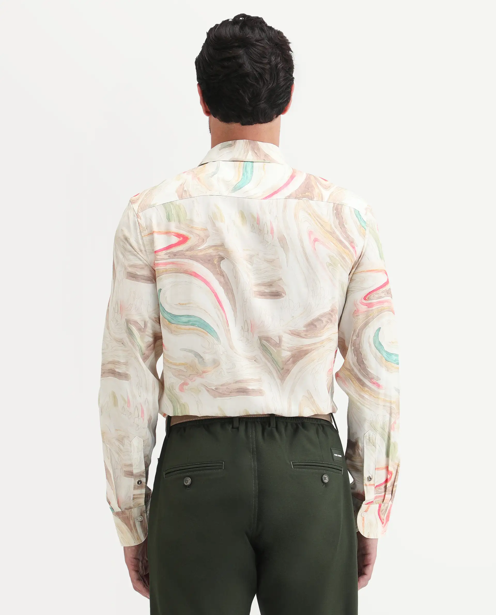 Rare Rabbit Men's Lurk Off White Viscose Fabric Full Sleeve Regular Fit Abstract Print  Shirt - Image 6