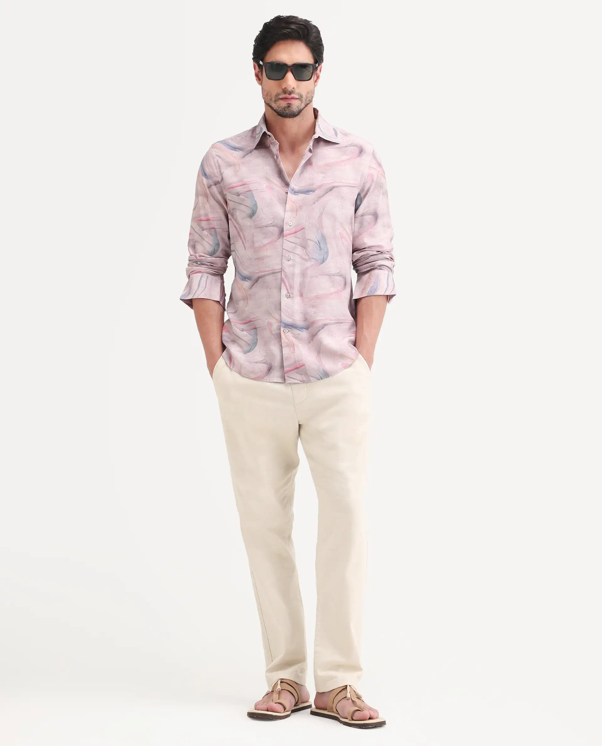 Rare Rabbit Men's Lurk Pink Viscose Fabric Full Sleeve Regular Fit Abstract Print Shirt - Image 2