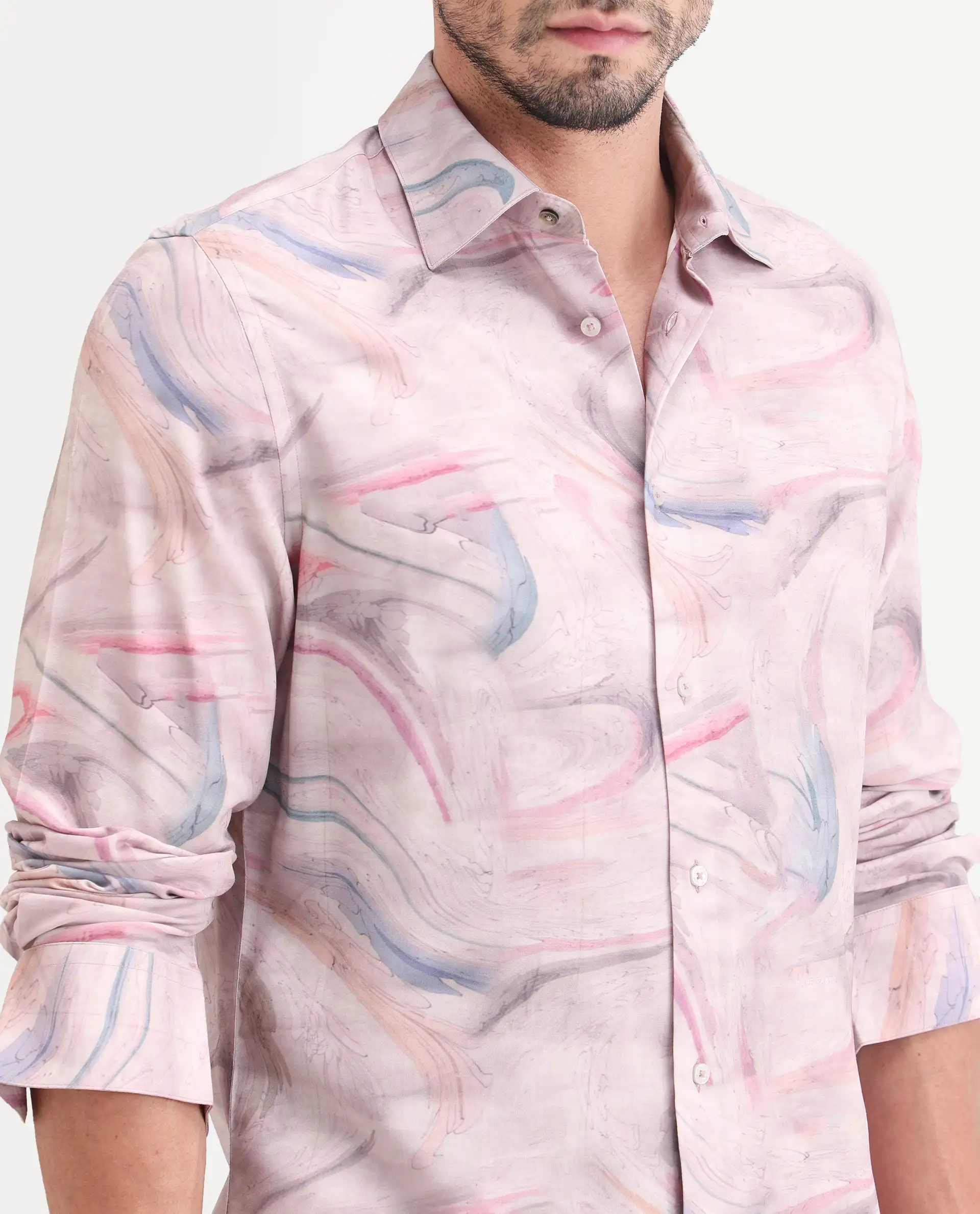 Rare Rabbit Men's Lurk Pink Viscose Fabric Full Sleeve Regular Fit Abstract Print Shirt - Image 3