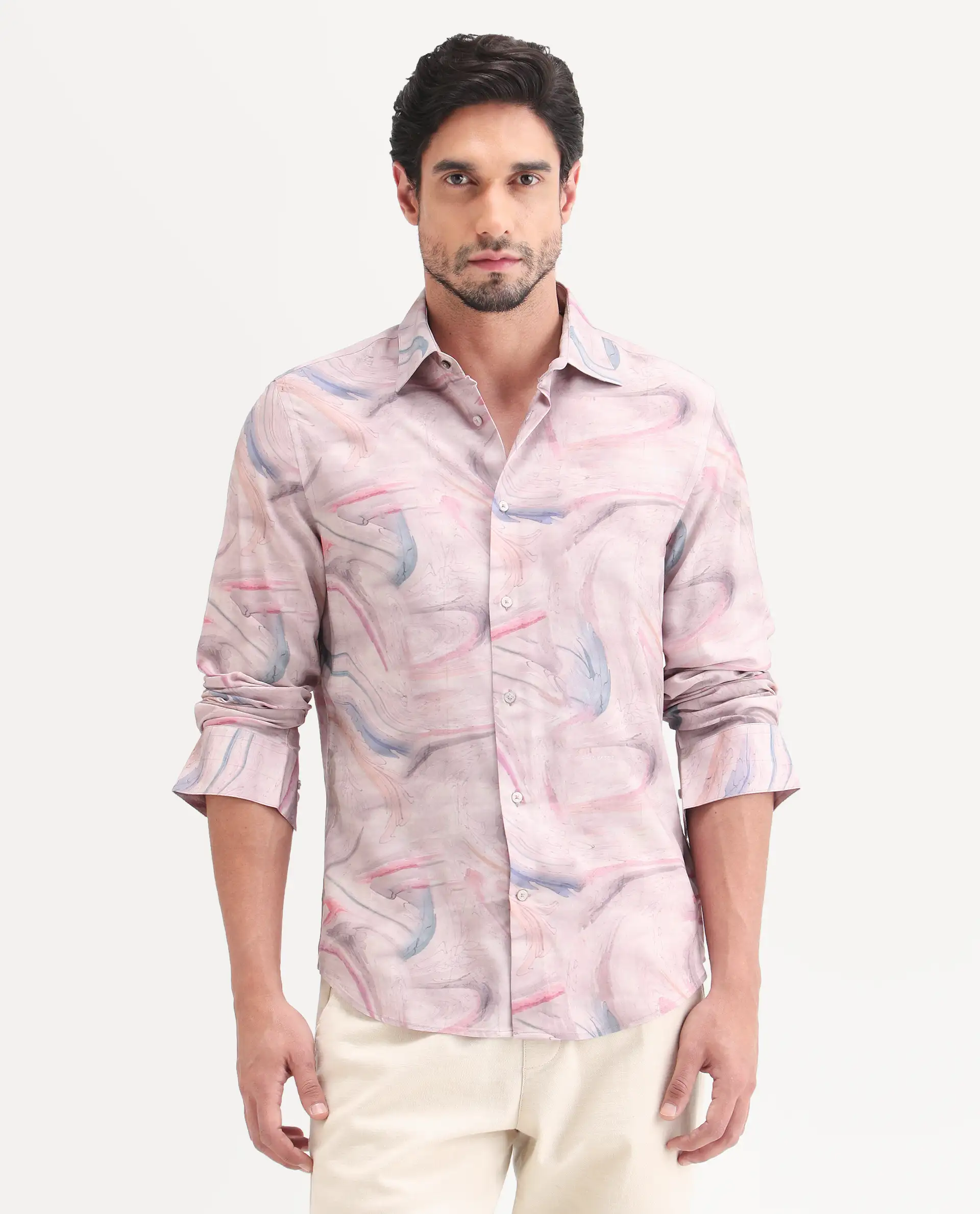 Rare Rabbit Men's Lurk Pink Viscose Fabric Full Sleeve Regular Fit Abstract Print Shirt - Image 4