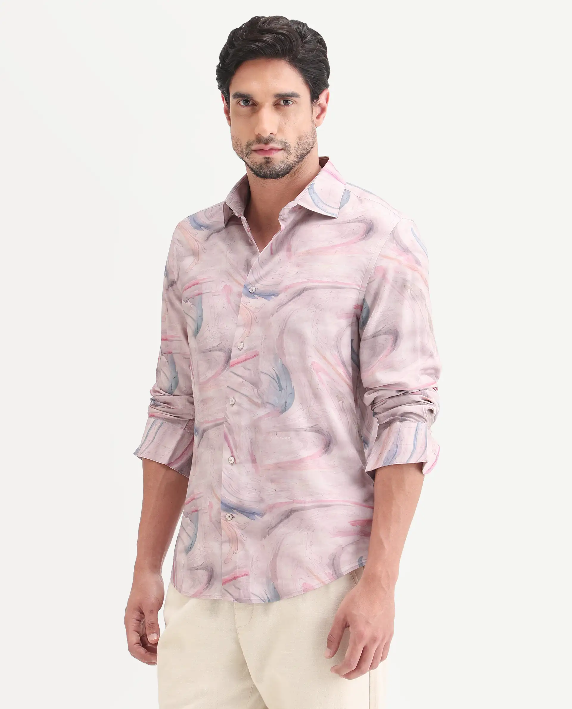 Rare Rabbit Men's Lurk Pink Viscose Fabric Full Sleeve Regular Fit Abstract Print Shirt - Image 5