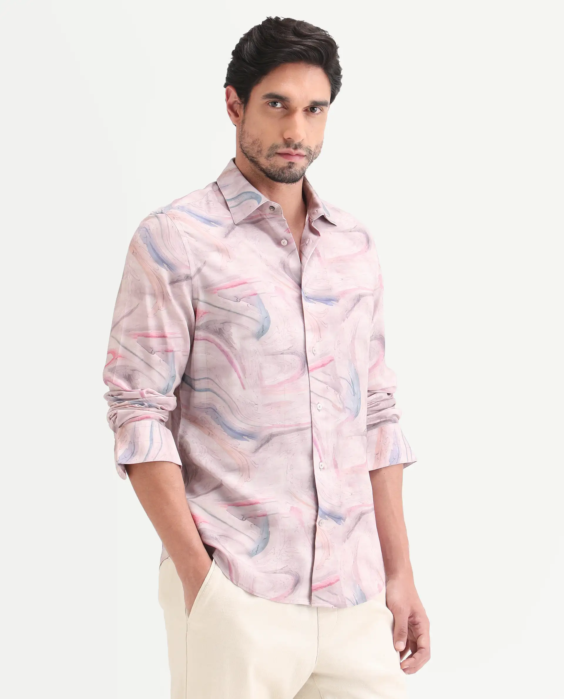 Rare Rabbit Men's Lurk Pink Viscose Fabric Full Sleeve Regular Fit Abstract Print Shirt - Image 6