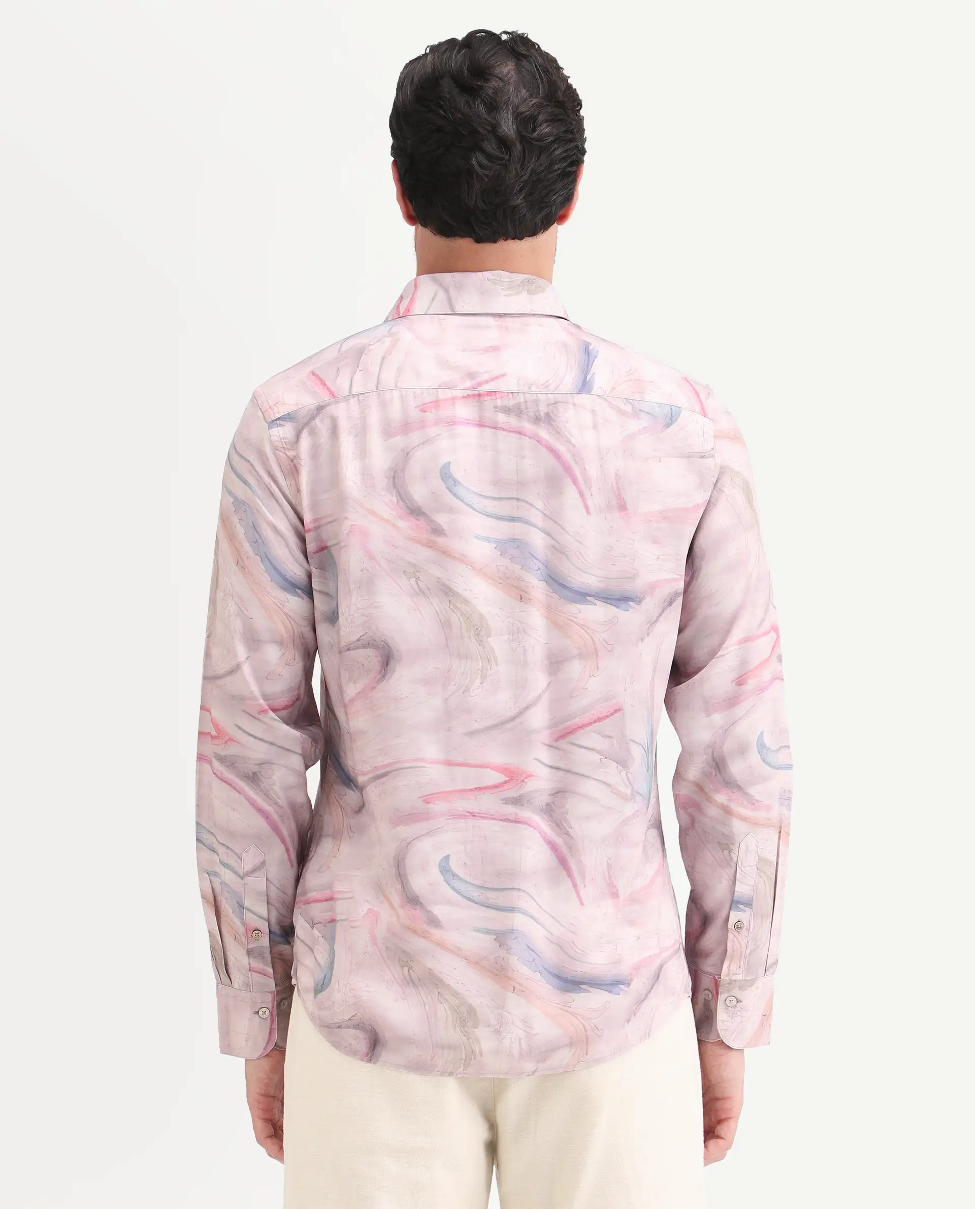 Rare Rabbit Men's Lurk Pink Viscose Fabric Full Sleeve Regular Fit Abstract Print Shirt - Image 7
