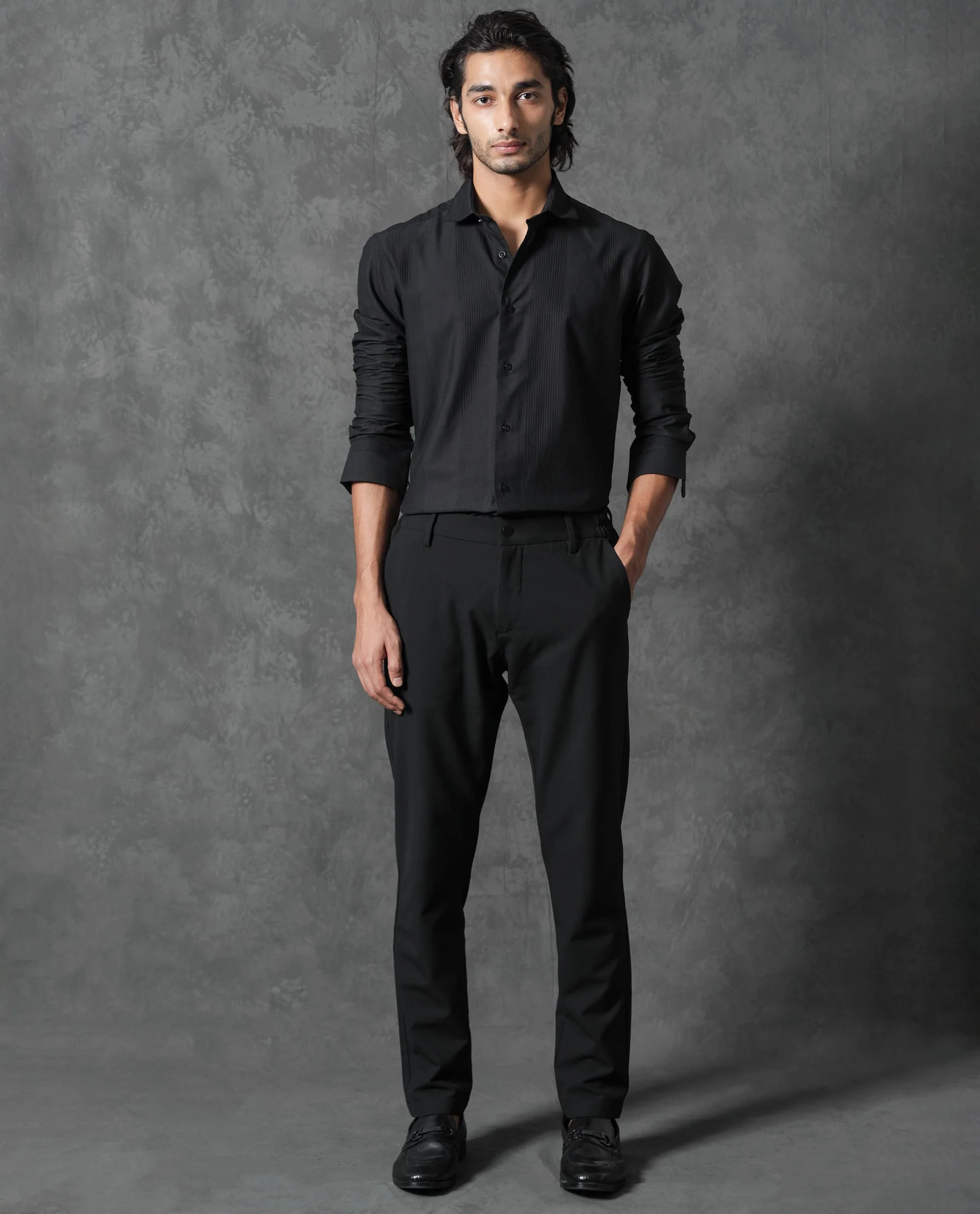 Rare Rabbit Men's Lurtz-1 Black Cotton Striped Print Tailored Fit Full Sleeve Collared Shirt - Image 2