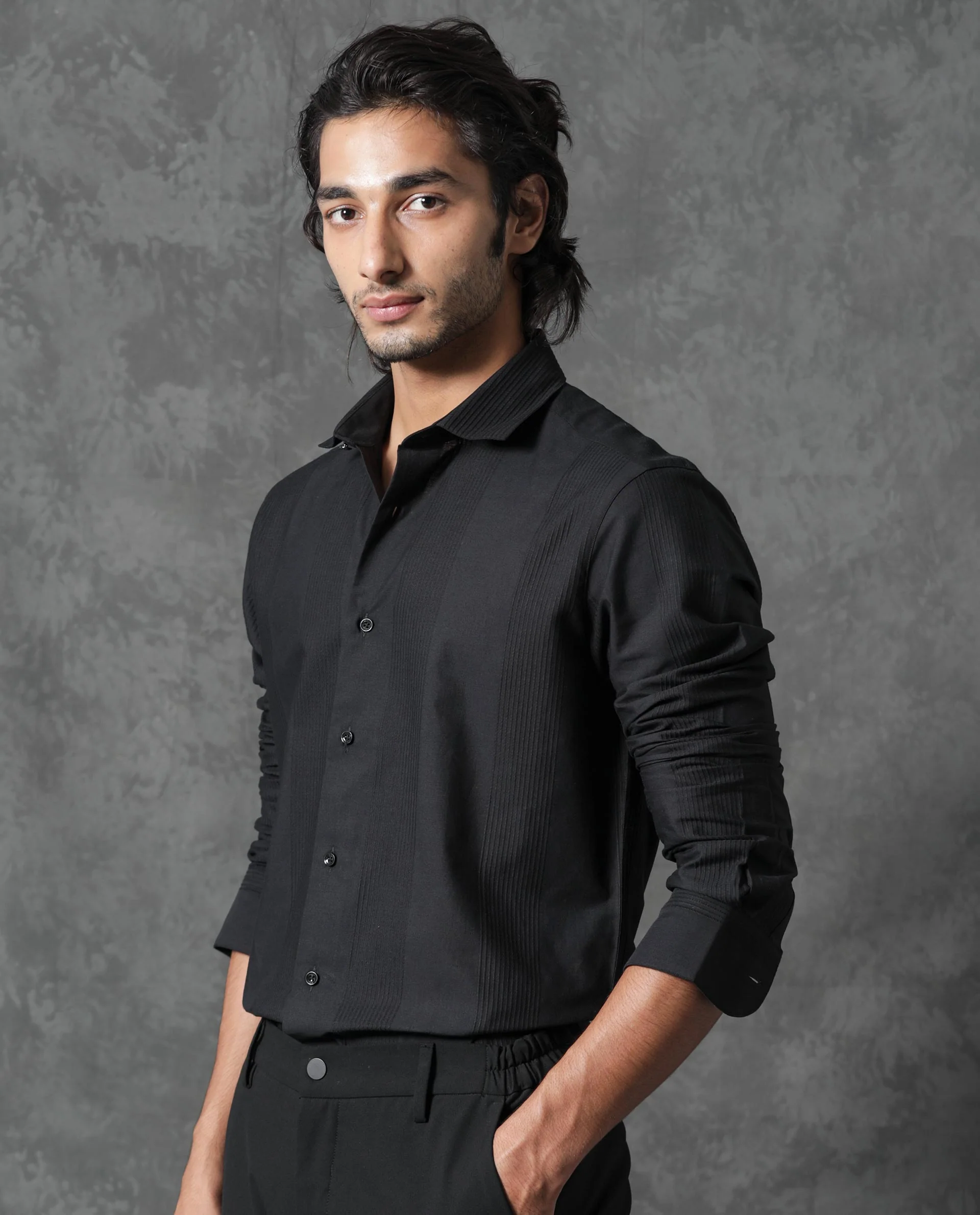Rare Rabbit Men's Lurtz-1 Black Cotton Striped Print Tailored Fit Full Sleeve Collared Shirt - Image 3